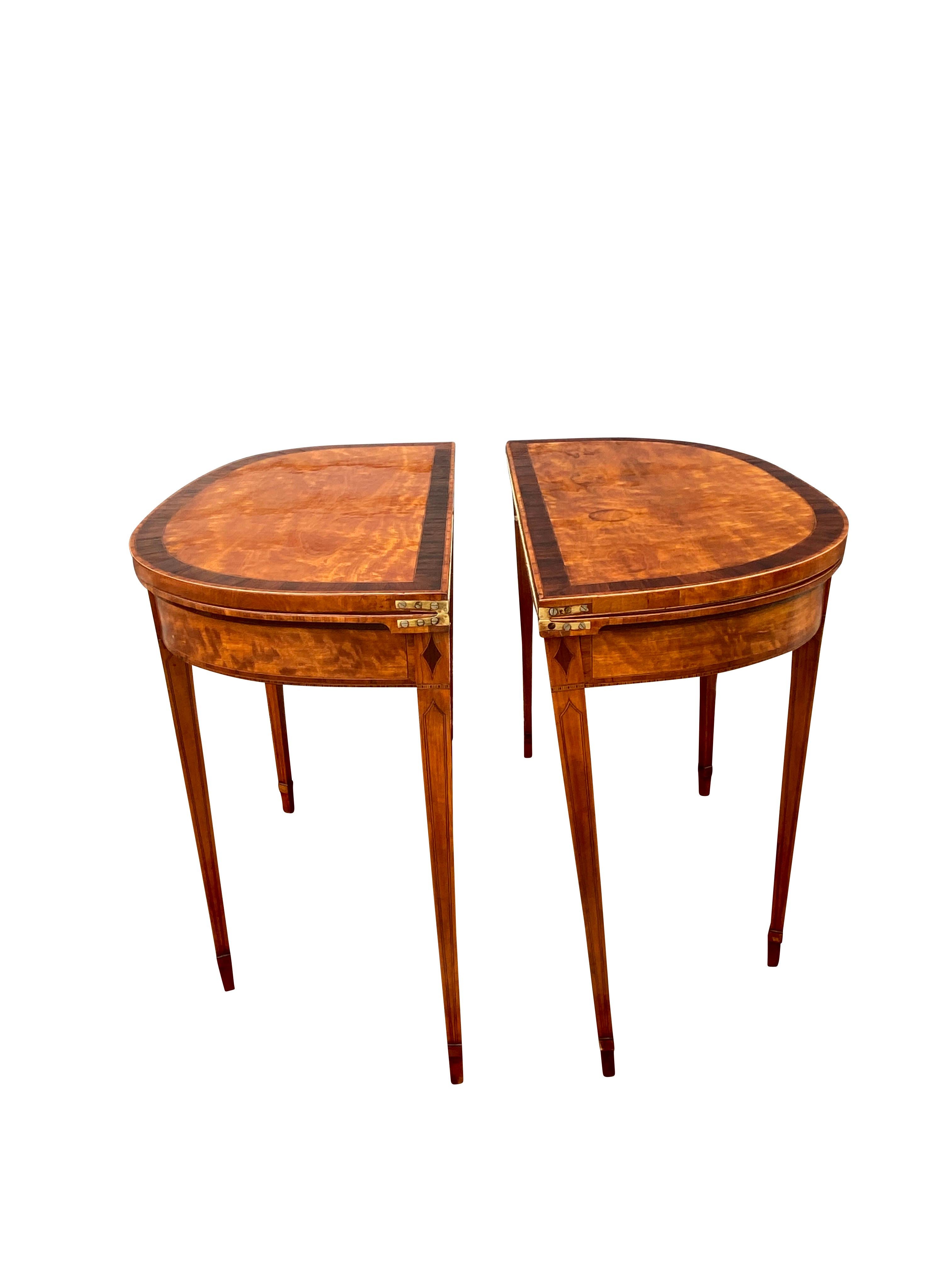 Pair of George III Satinwood and Rosewood Banded Games Tables 2