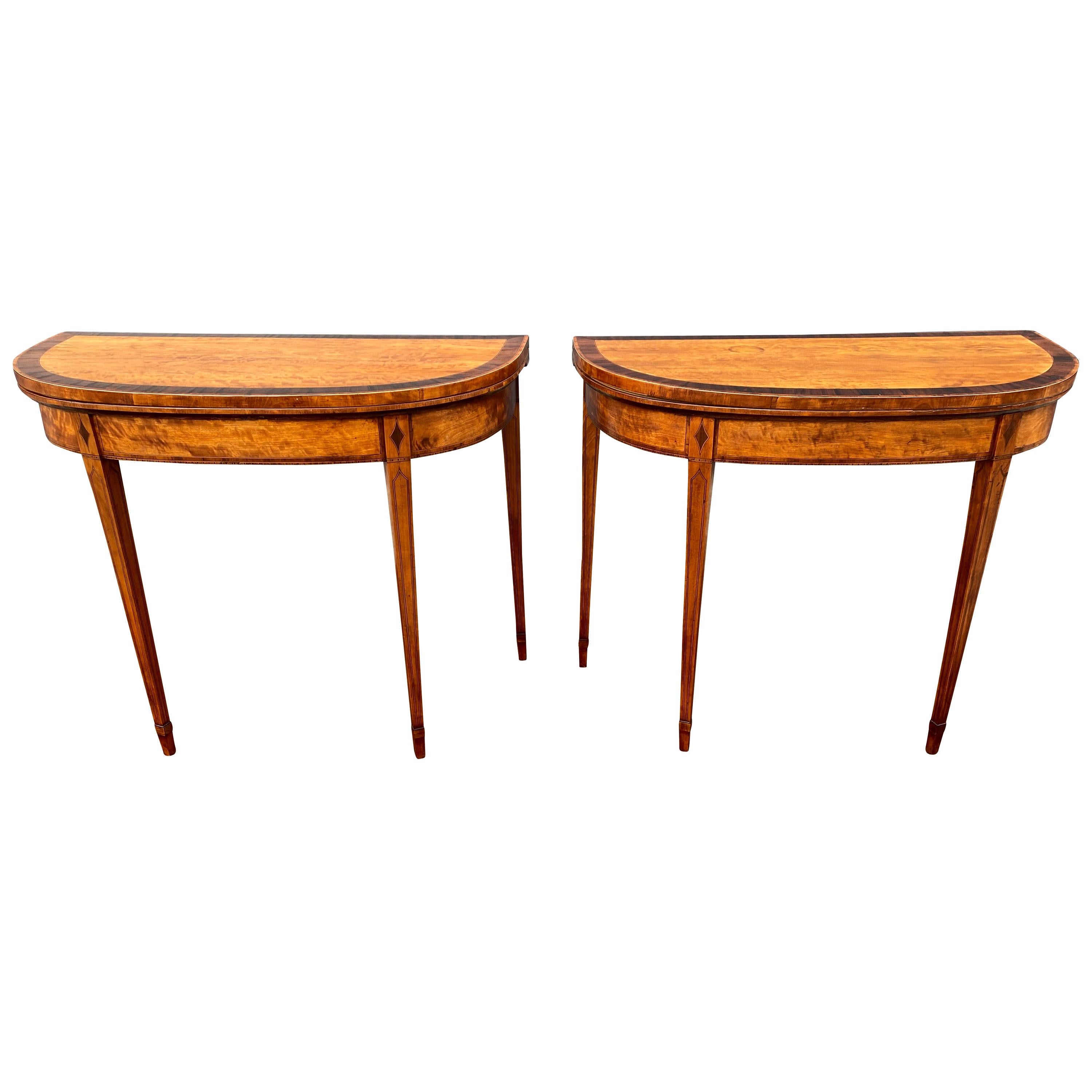 Pair of George III Satinwood and Rosewood Banded Games Tables