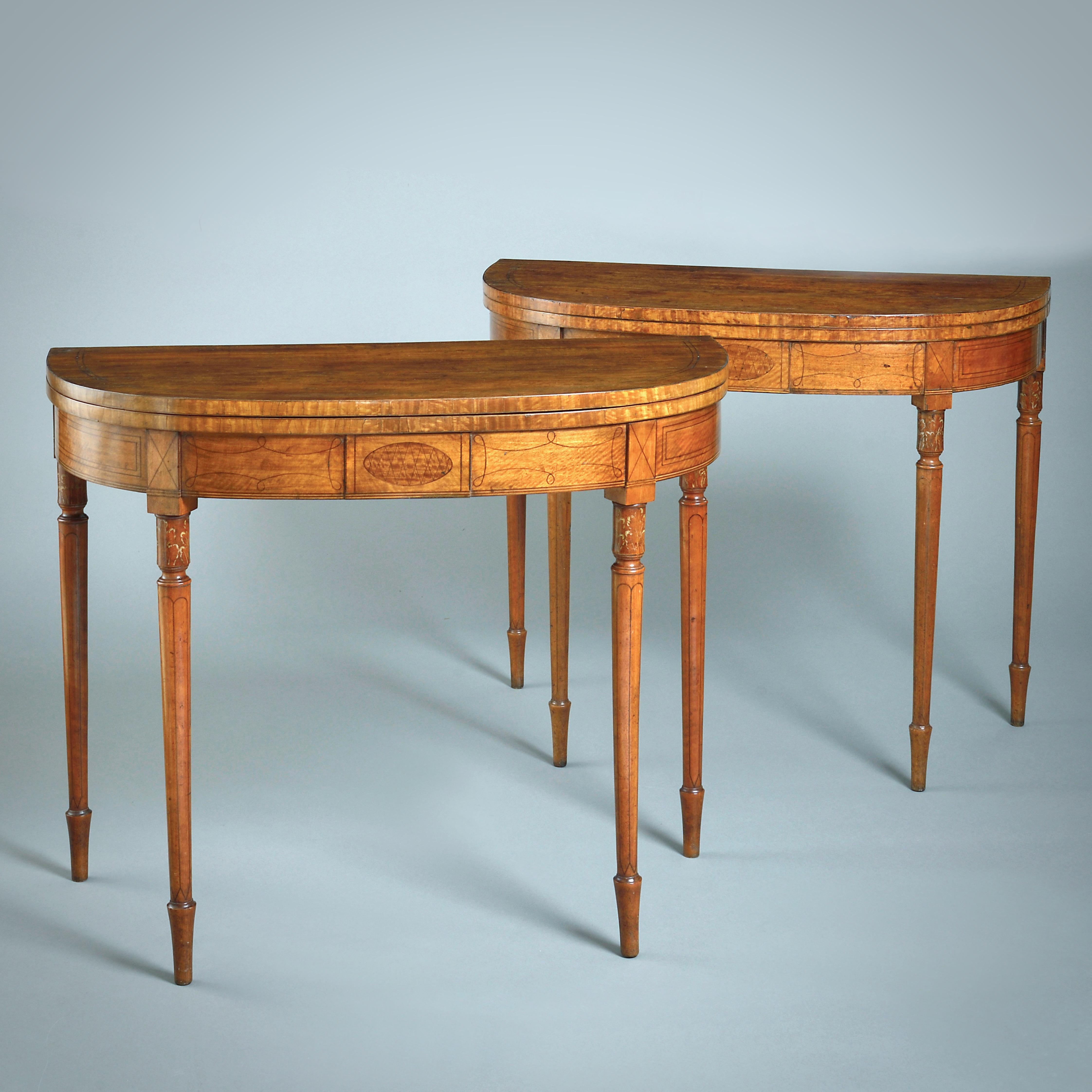 18th Century and Earlier Pair of George III Satinwood Card-Tables