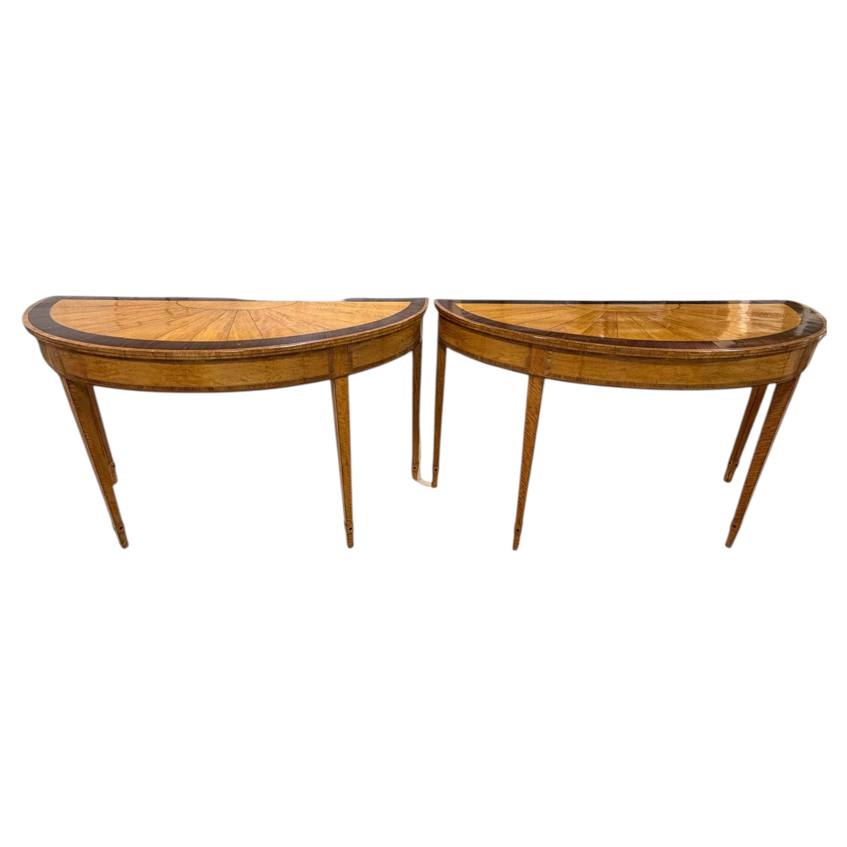 Pair of George III Satinwood Demilune Console Tables, Circa 1810 (