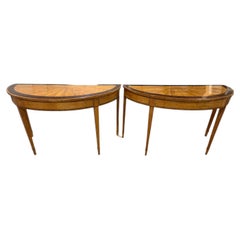 Pair of George III Satinwood Demilune Console Tables, Circa 1810 (