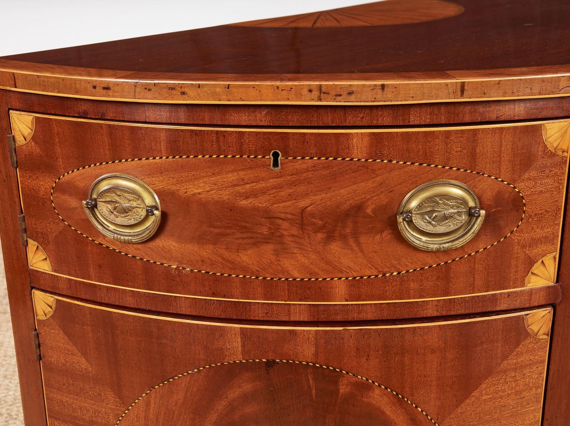 Pair of George III Satinwood Inlaid Demilune Console Cabinets For Sale 4