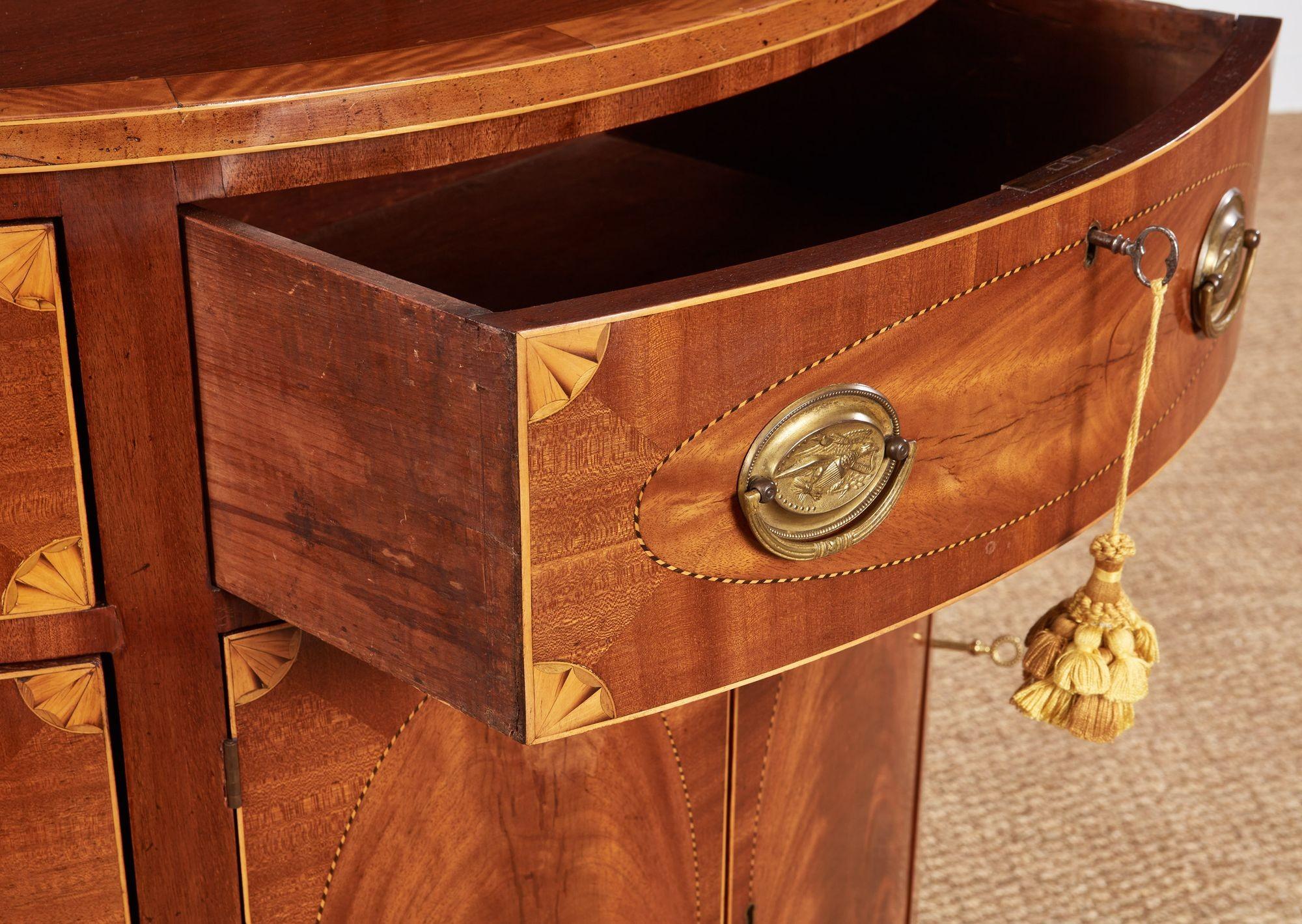 Pair of George III Satinwood Inlaid Demilune Console Cabinets For Sale 5