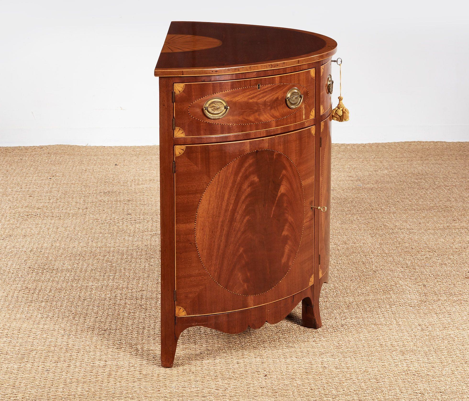 Pair of George III Satinwood Inlaid Demilune Console Cabinets For Sale 6