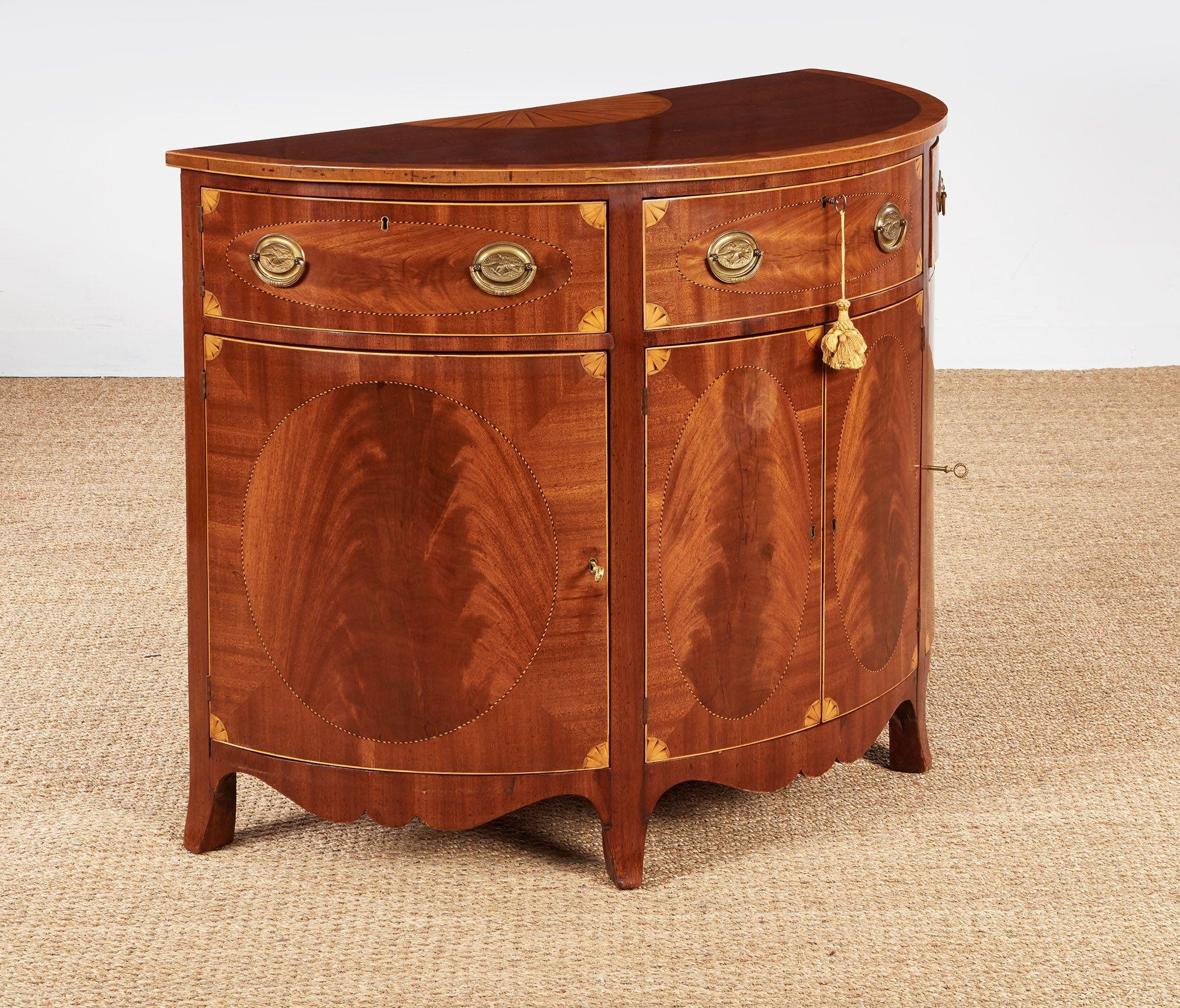 Pair of George III Satinwood Inlaid Demilune Console Cabinets For Sale 1