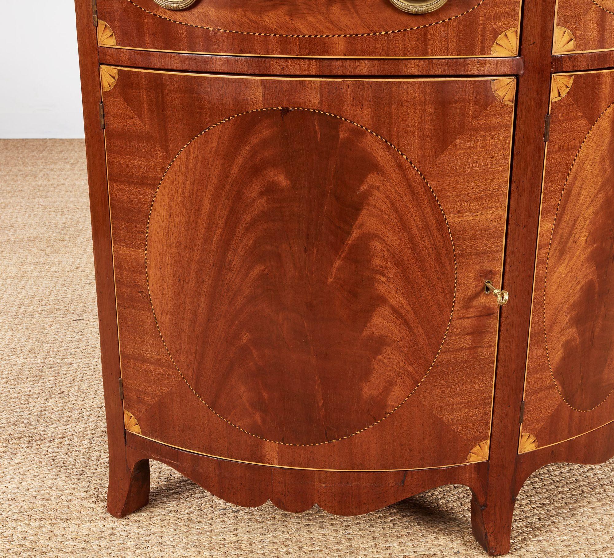 Pair of George III Satinwood Inlaid Demilune Console Cabinets For Sale 2