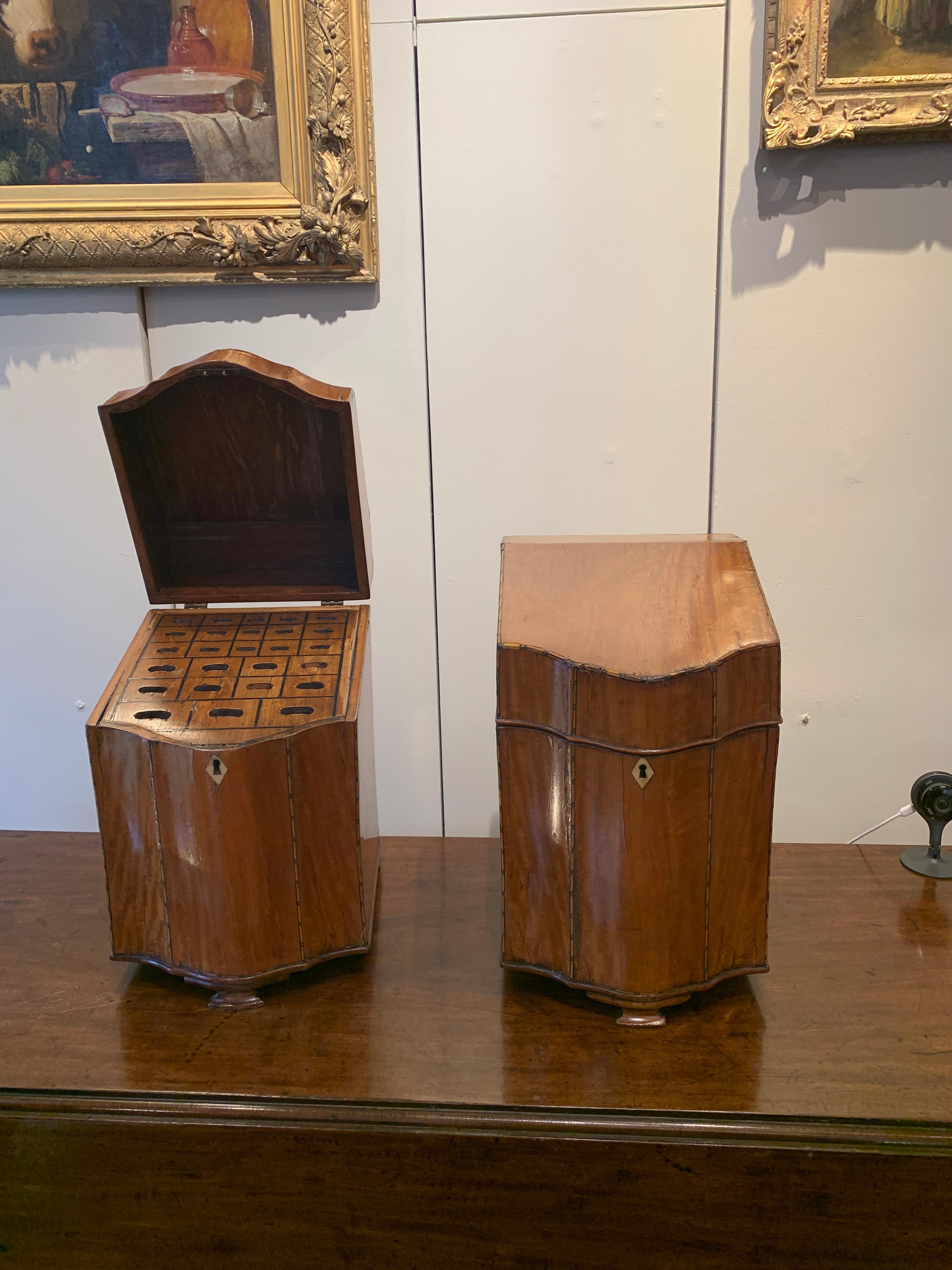 Late 18th Century Pair of George III Satinwood Knife Boxes, with Boxwood Stringing For Sale