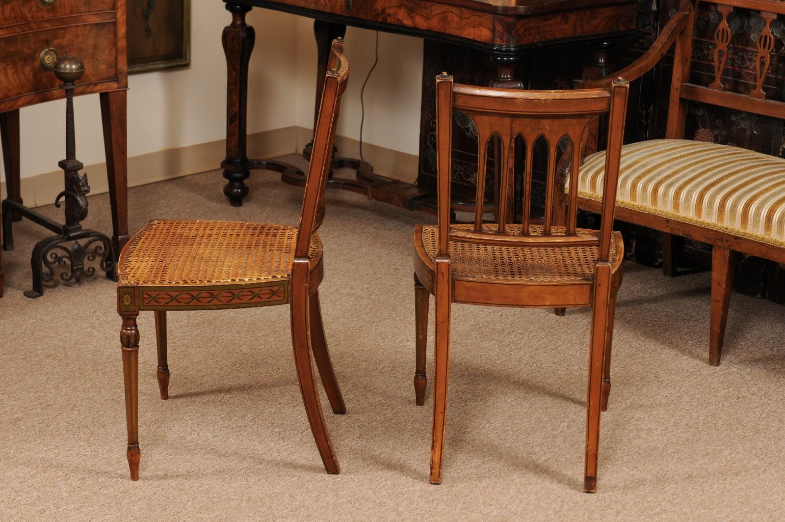 Pair of George III Satinwood Side Chairs with Grisaille Painted Backsplats For Sale 3