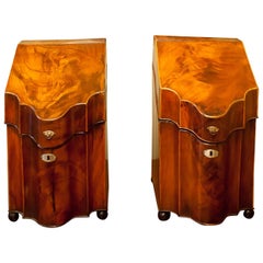 Pair of George III Serpentine Flame Mahogany Knife Boxes, circa 1770