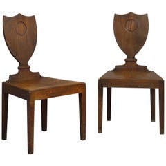 Pair of George III Shield Back Hall Chairs