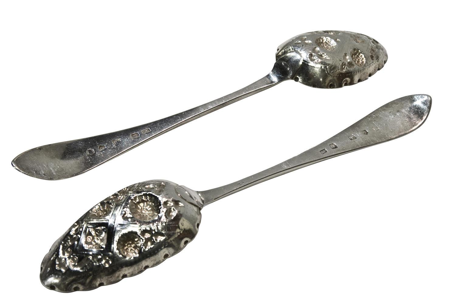 Pair of George III silver berry spoons, Edinburgh, 1792.