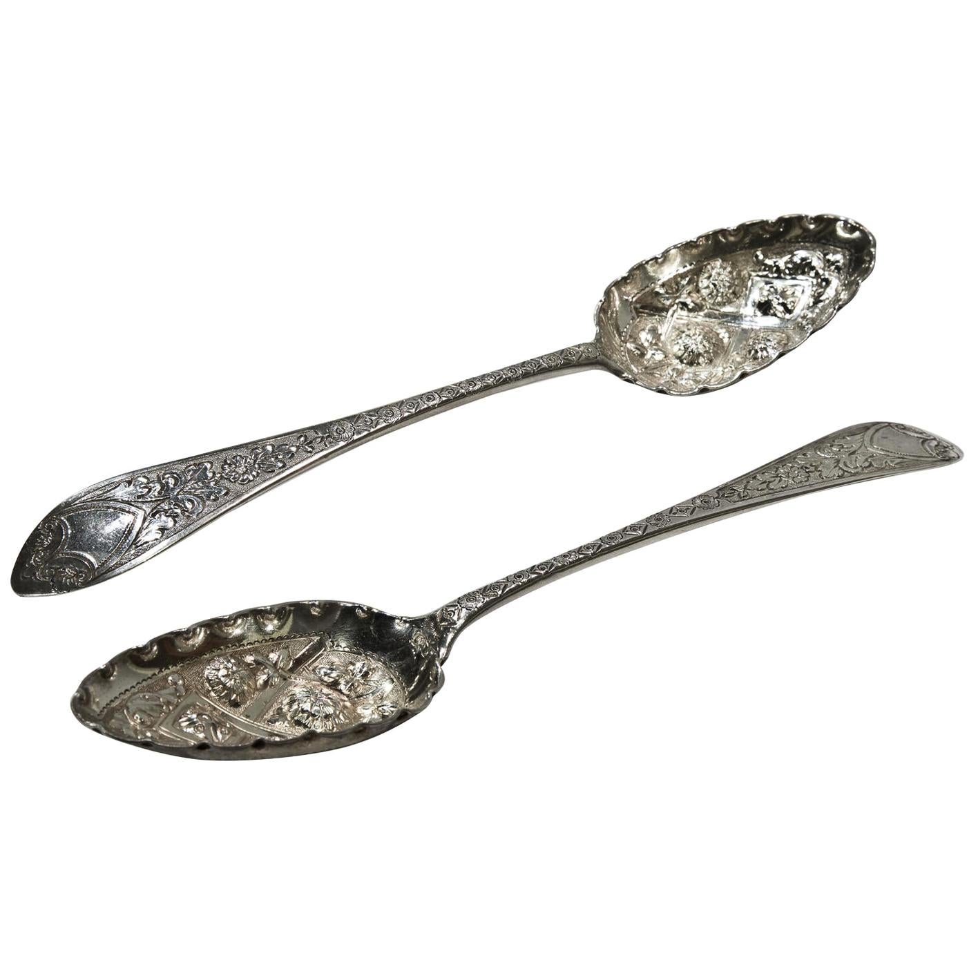 Pair of George III Silver Berry Spoons, Edinburgh, 1792 For Sale