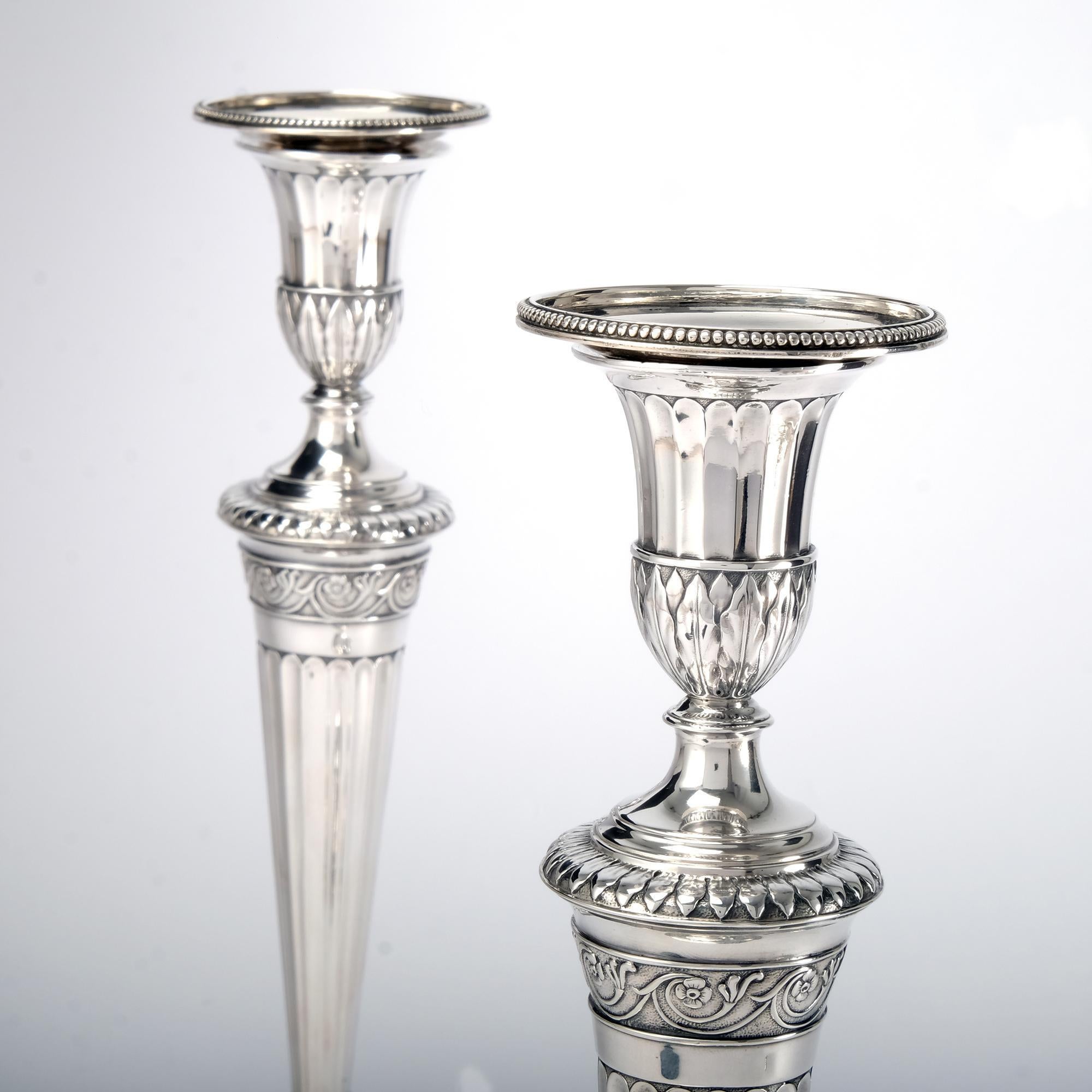 English Pair of George III Silver Candlesticks