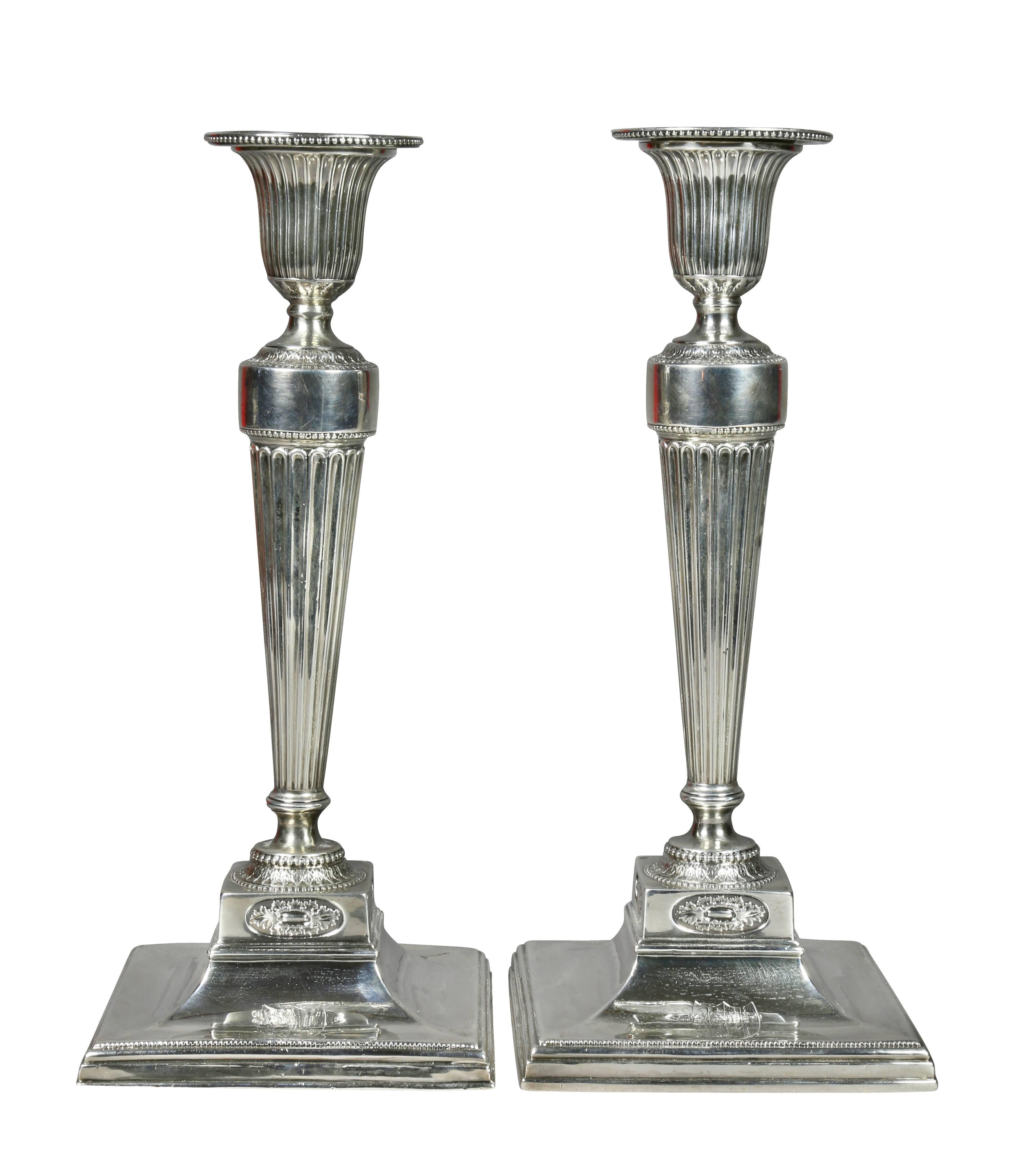 English Pair of George III Sterling Candlesticks