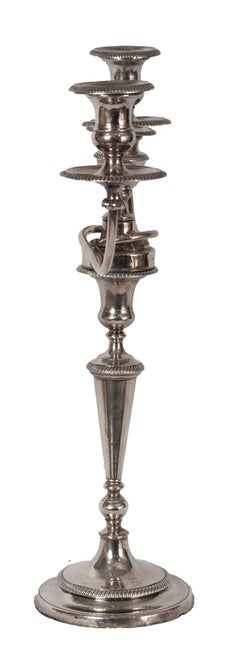 Pair of George III Sterling Silver Three-Light Candelabra / Single Candlesticks