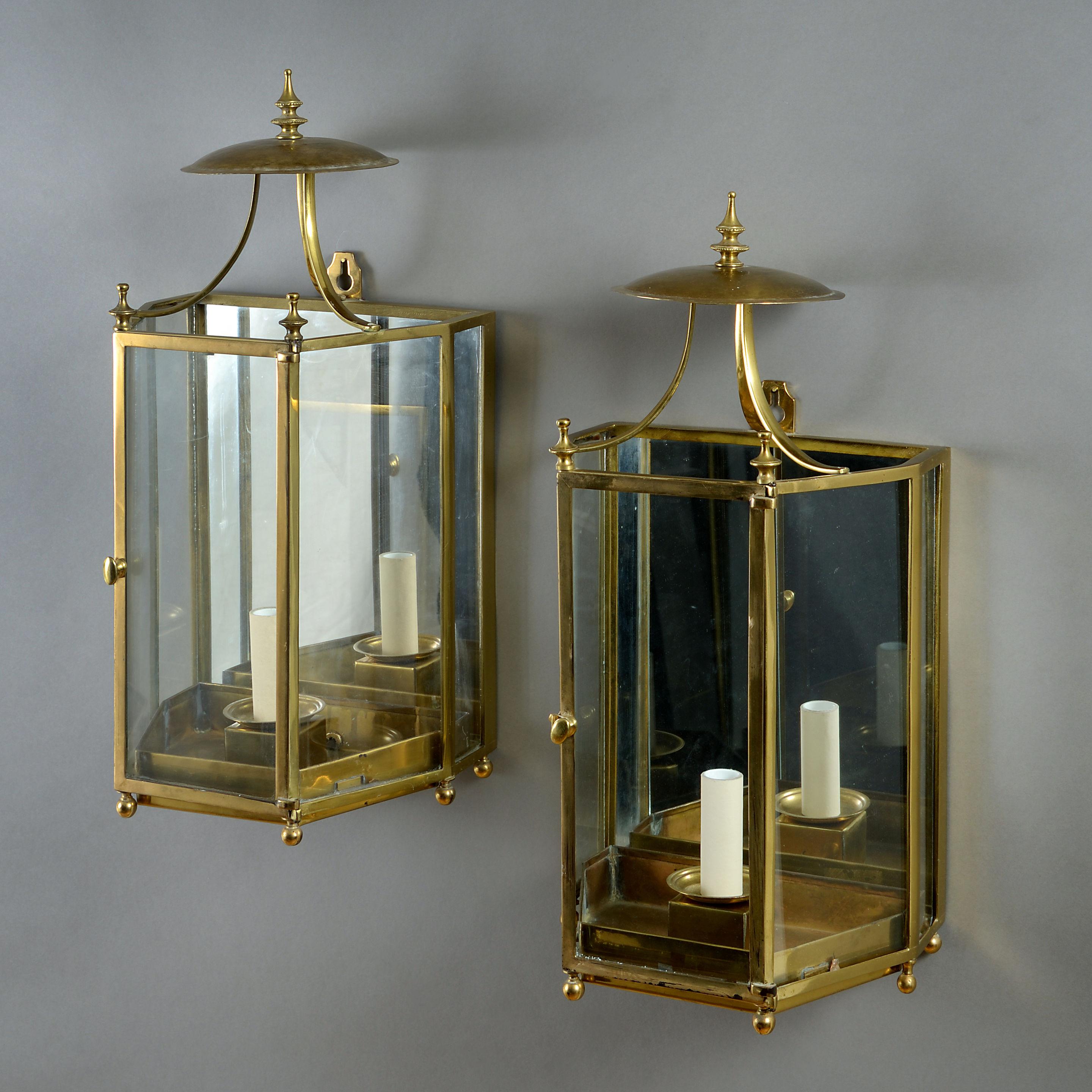 English Pair of George III Style Brass Hall Lanterns
