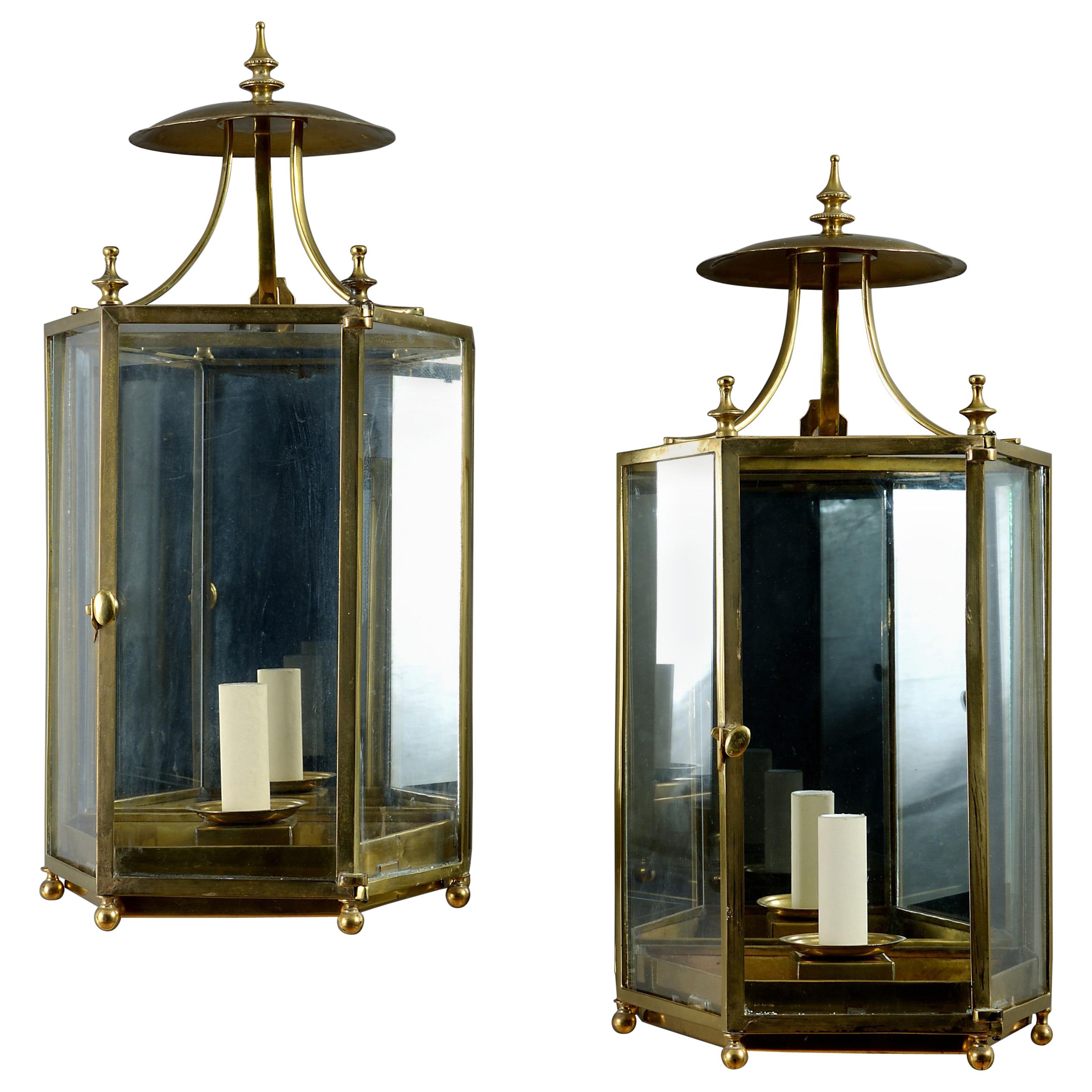 Pair of George III Style Brass Hall Lanterns