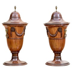 Pair Of George III Style Brass Mounted Carved Mahogany Cellarettes