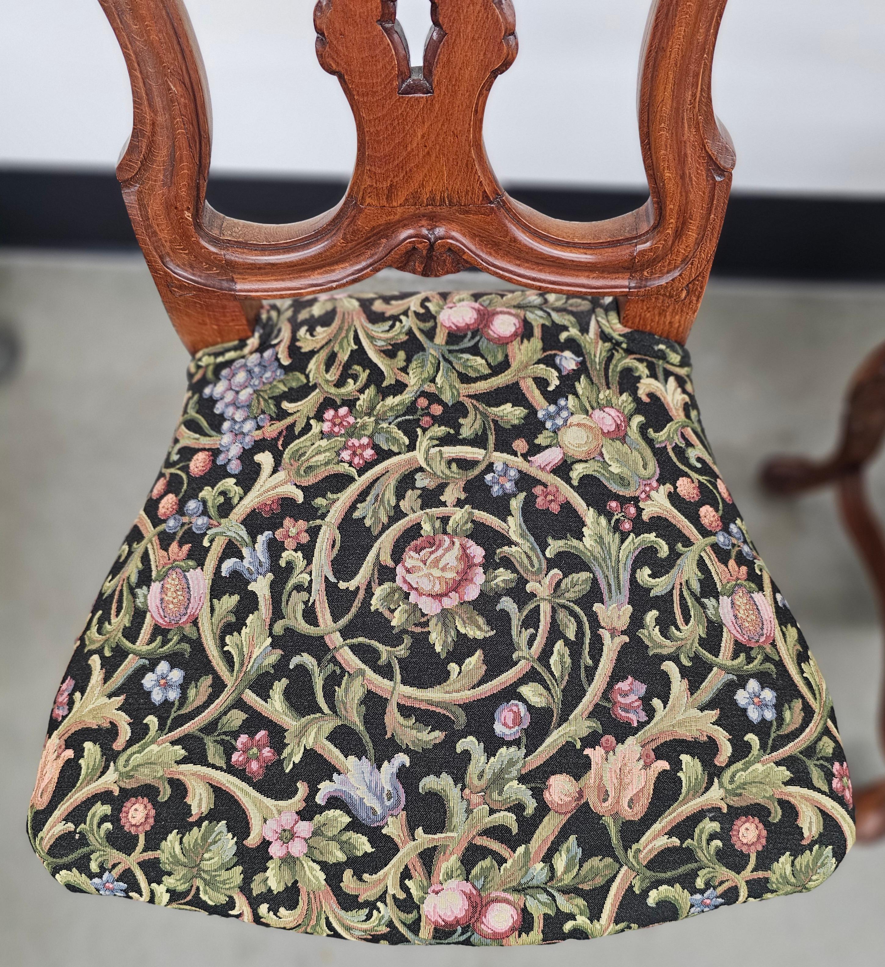 Upholstery Pair of George III Style Carved Fruitwood and Floral Upholstered Side Chairs For Sale