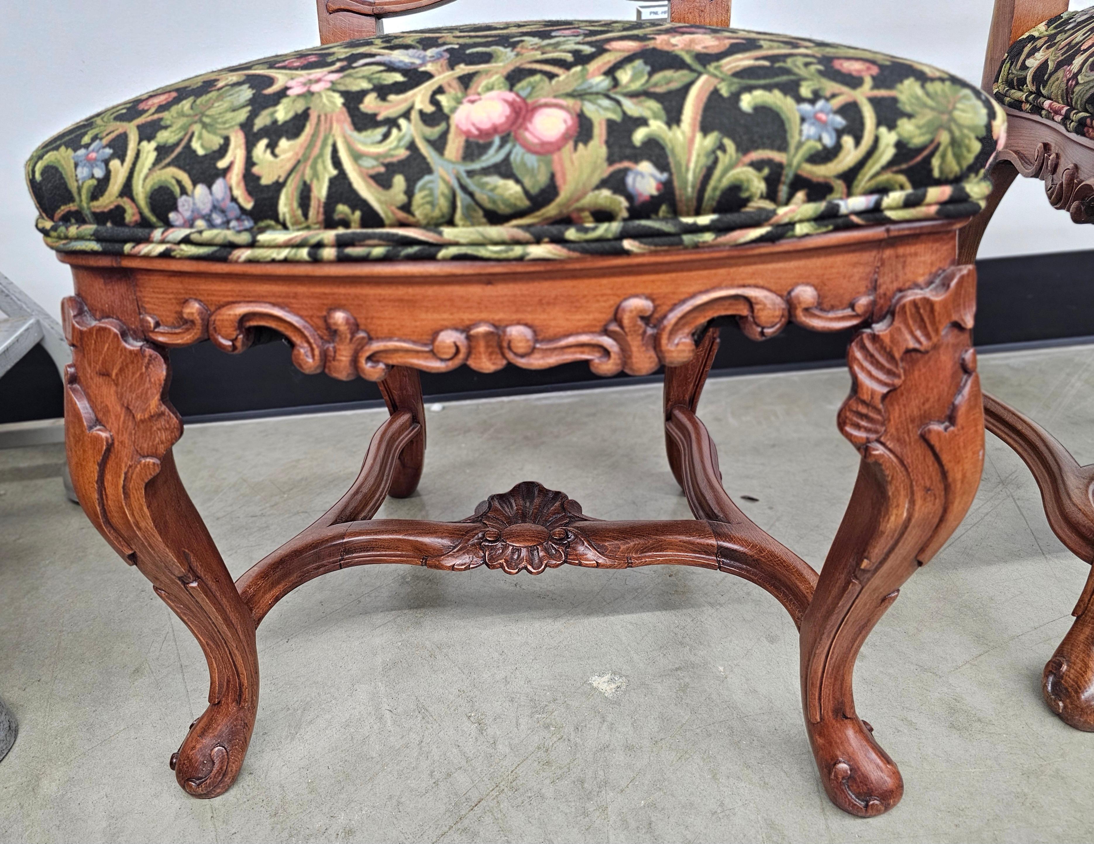 Pair of George III Style Carved Fruitwood and Floral Upholstered Side Chairs In Good Condition For Sale In Germantown, MD