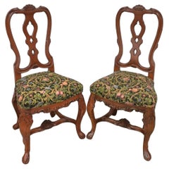 Pair of George III Style Carved Fruitwood and Floral Upholstered Side Chairs