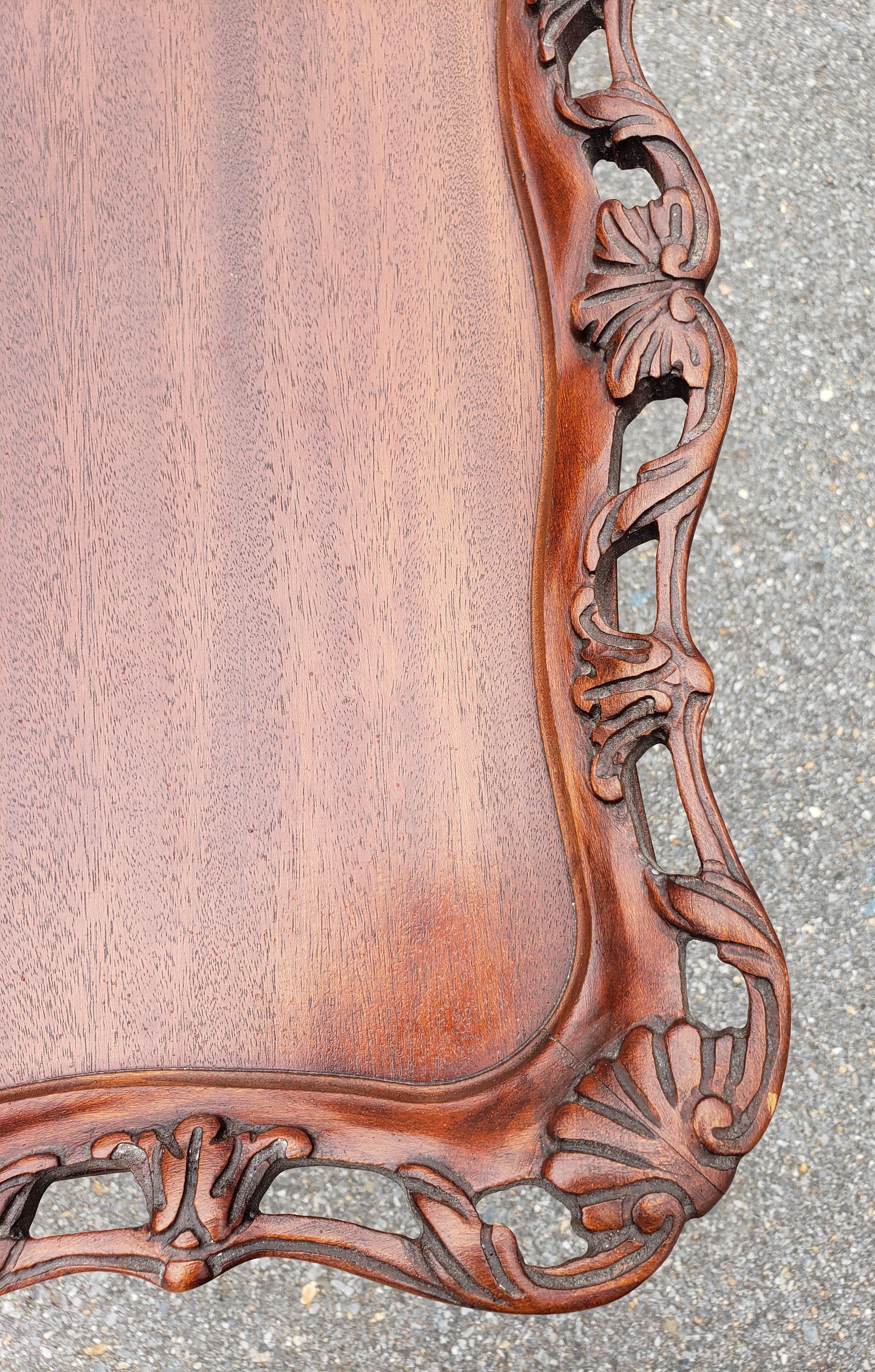 American Pair of George III Style Carved Galleried Mahogany Quadpod Paw Feet Side Tables  For Sale