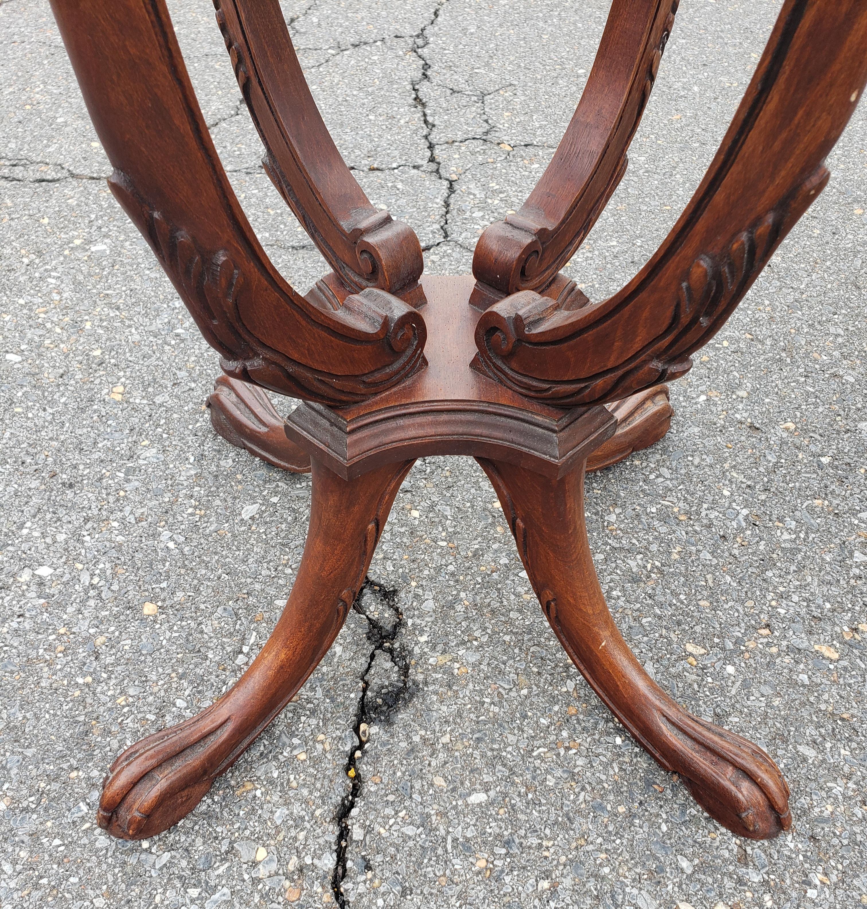 Stained Pair of George III Style Carved Galleried Mahogany Quadpod Paw Feet Side Tables  For Sale