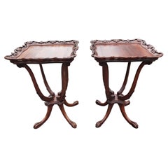 Retro Pair of George III Style Carved Galleried Mahogany Quadpod Paw Feet Side Tables 