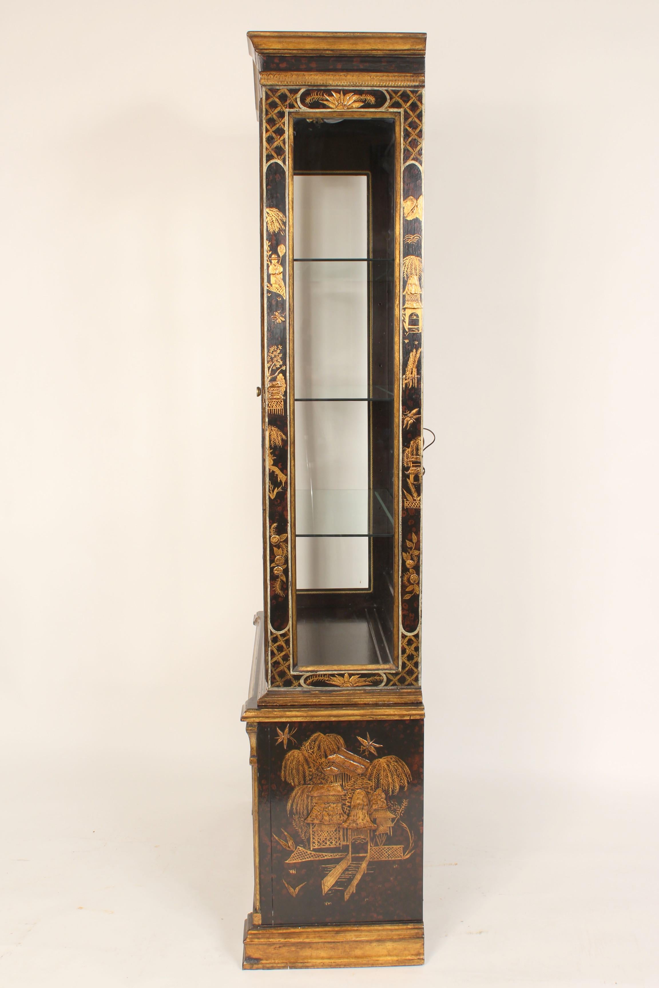 North American Pair of George III Style Chinoiserie Decorated Display Cabinets