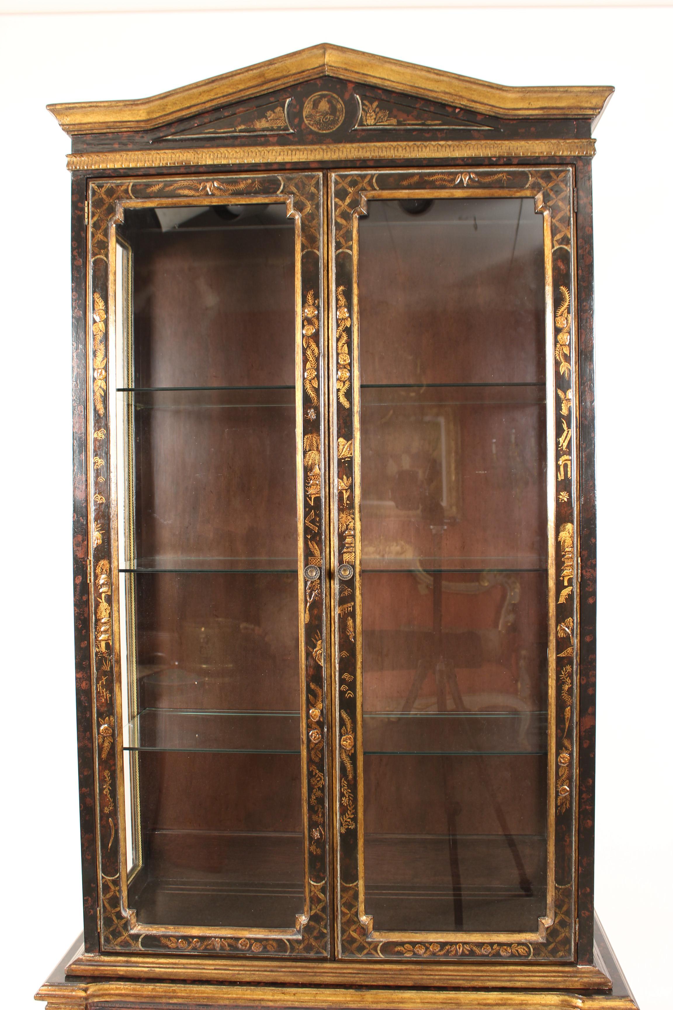 20th Century Pair of George III Style Chinoiserie Decorated Display Cabinets
