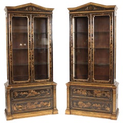 Vintage Pair of George III Style Chinoiserie Decorated Display Cabinets