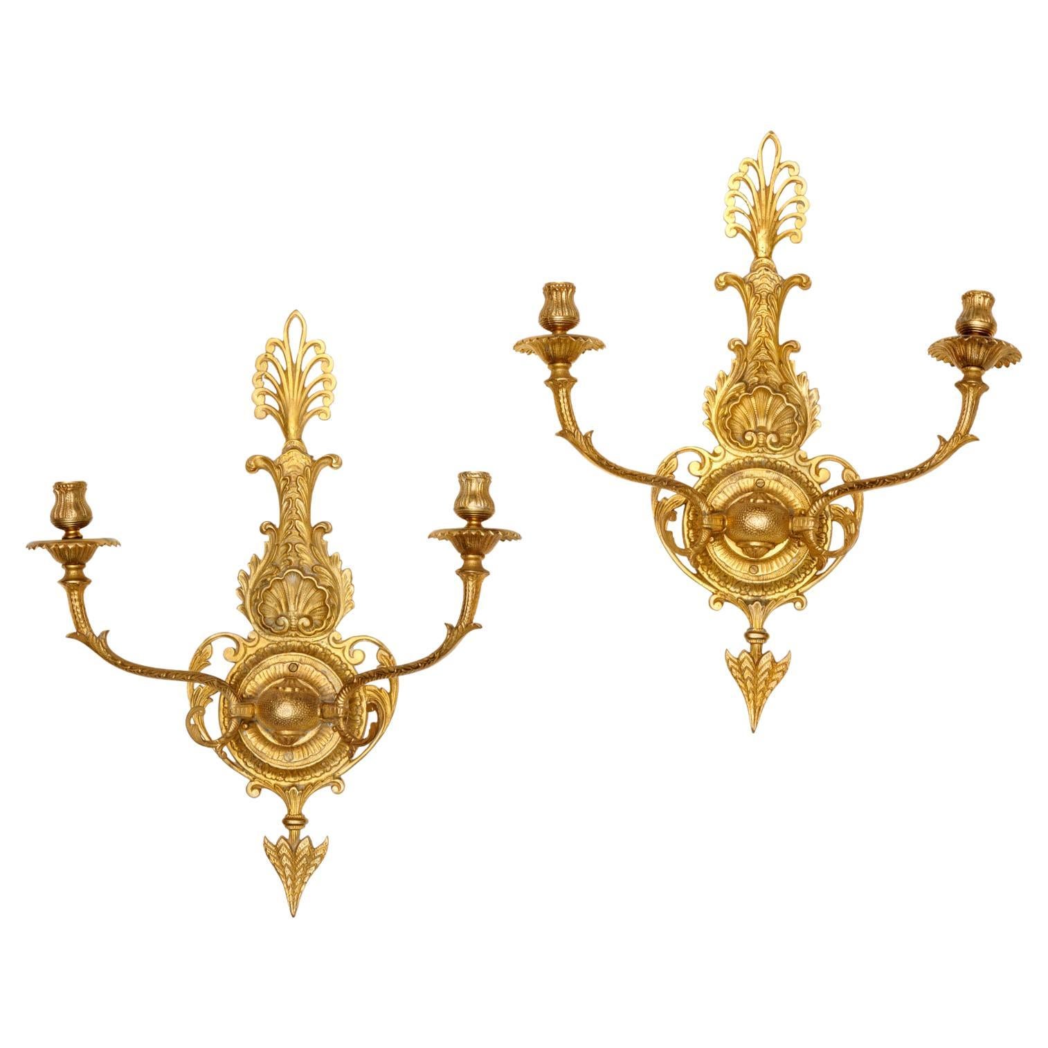 Pair of George III Style Gilt Bronze Candle Sconces