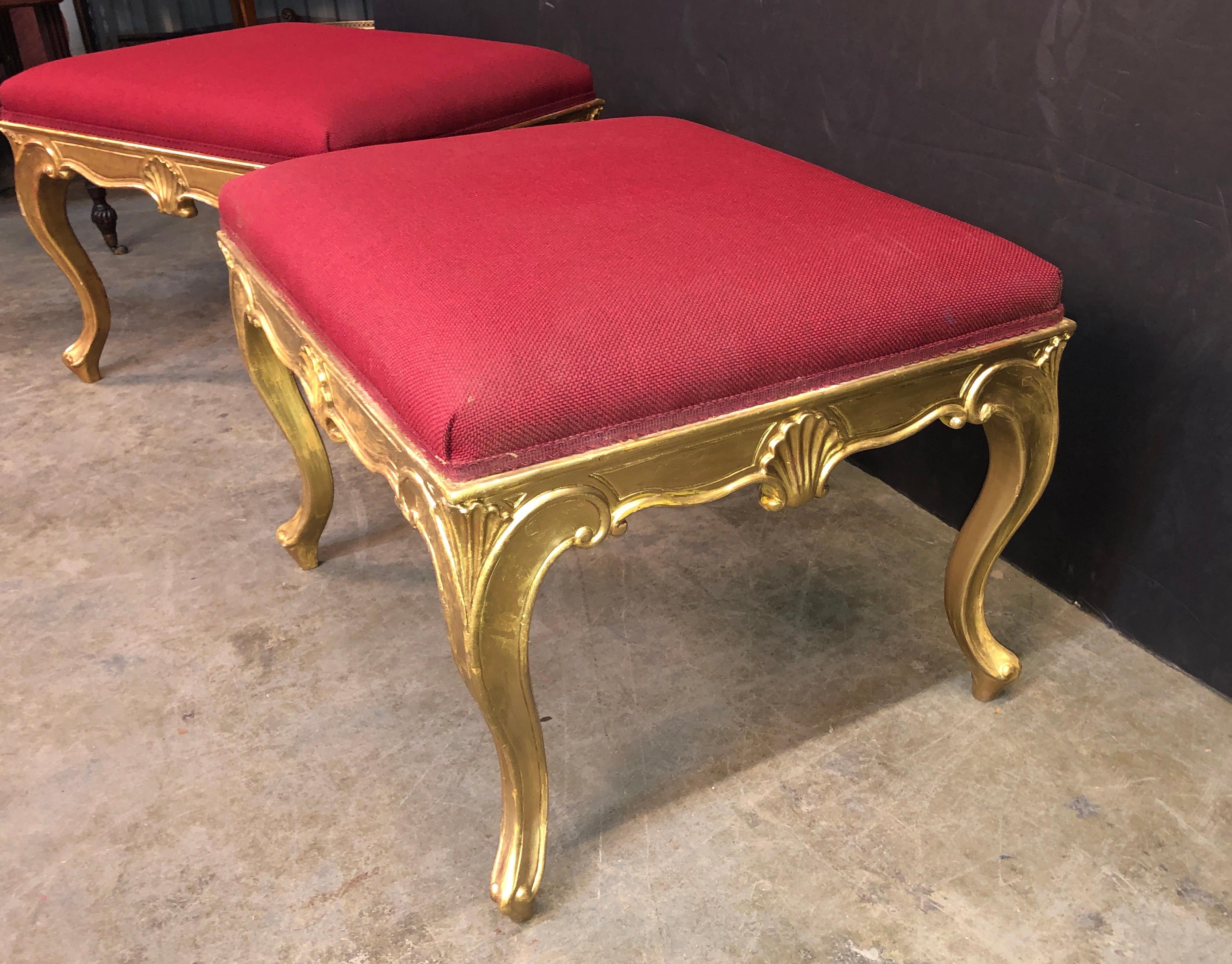 English Pair of George III Style Gilt Stools For Sale