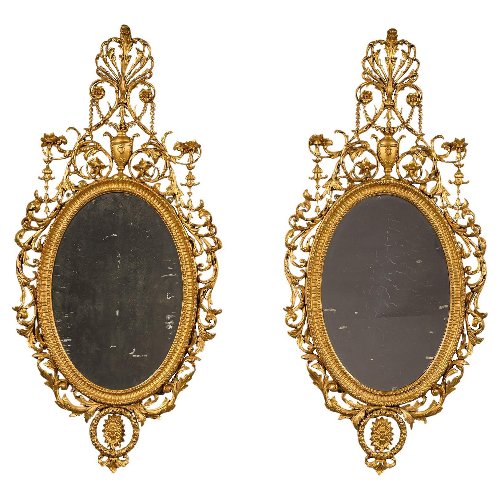 Pair of George III Style Giltwood and Composition Mirrors