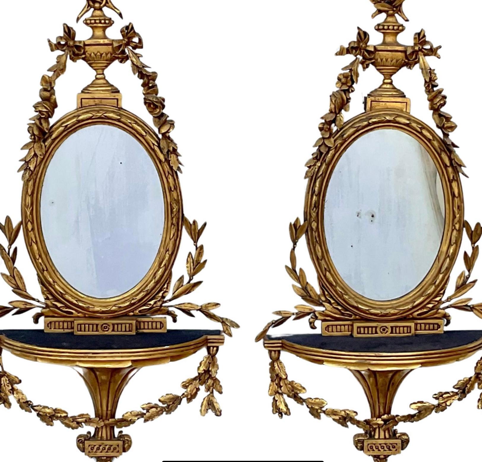 Pair Of George III Style Giltwood Girandole Mirrors In Fair Condition For Sale In Bradenton, FL