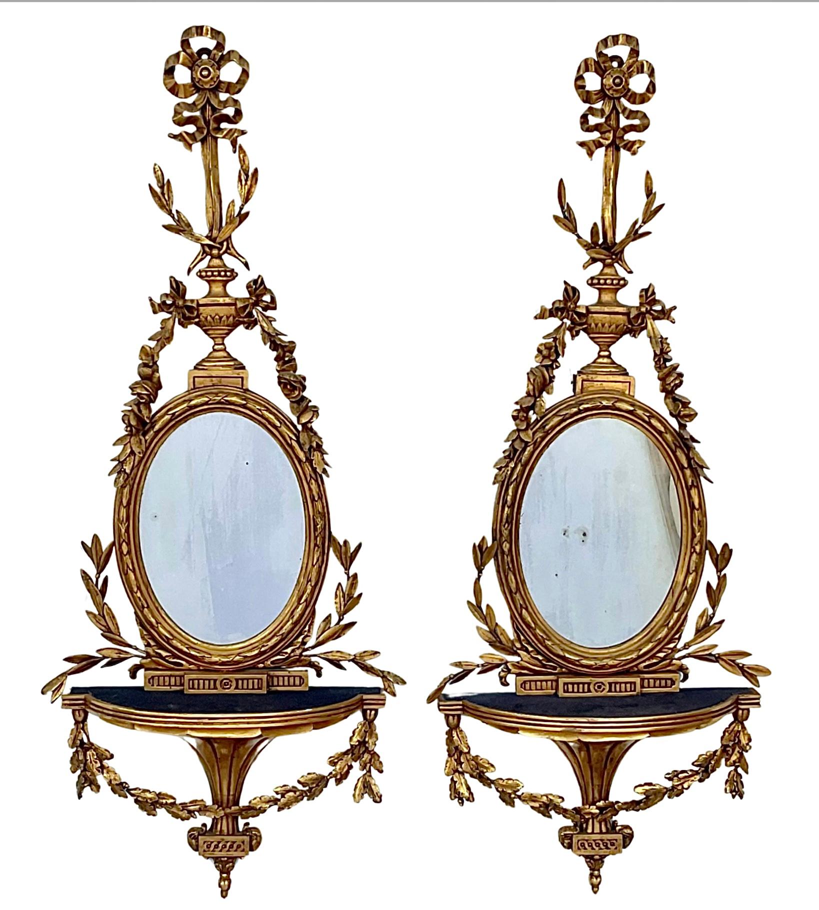 19th Century Pair Of George III Style Giltwood Girandole Mirrors For Sale