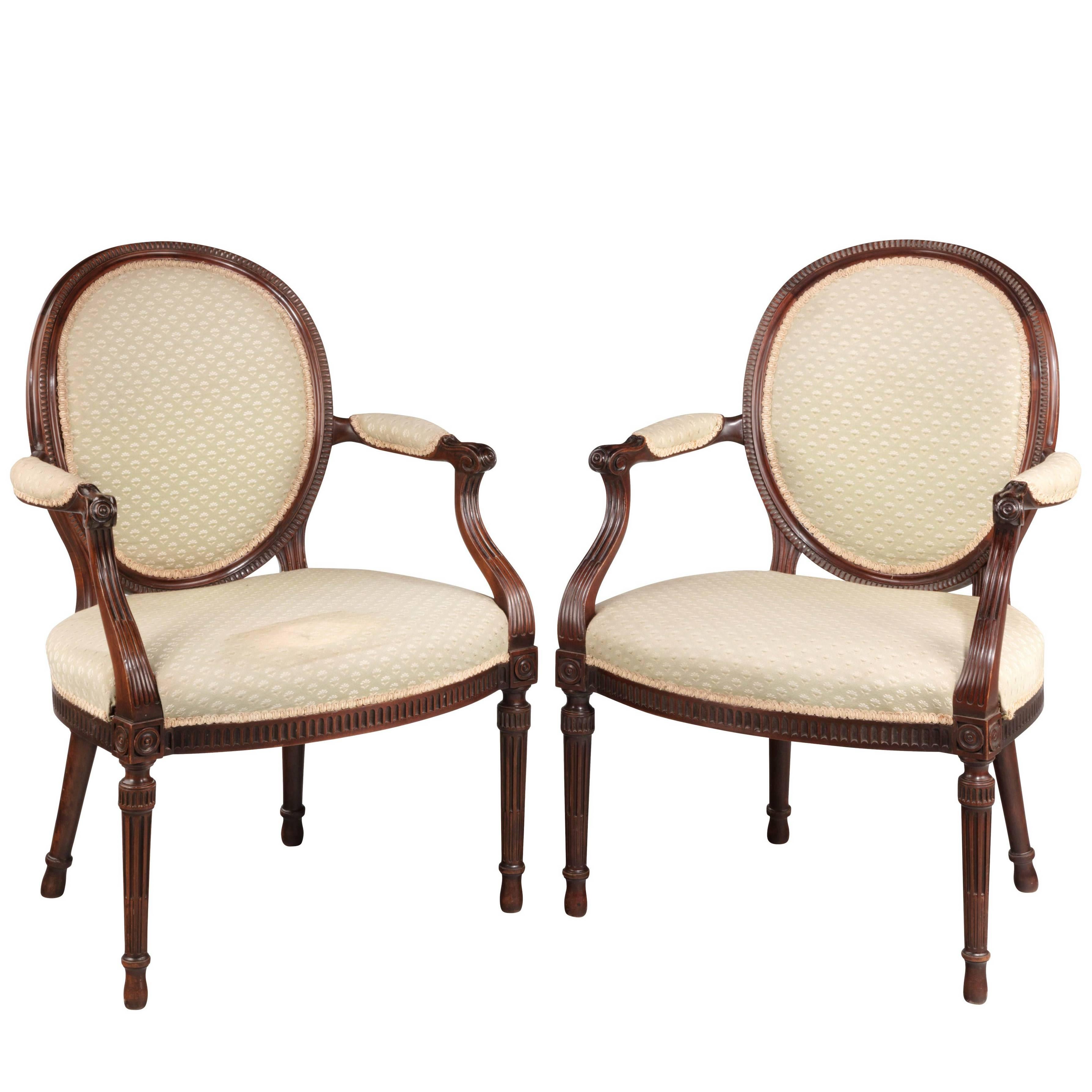 Pair of George III Style Hepplewhite Elbow Chairs with Reeded Incised Decoration