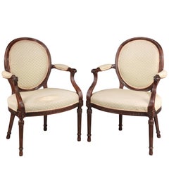 Pair of George III Style Hepplewhite Elbow Chairs with Reeded Incised Decoration