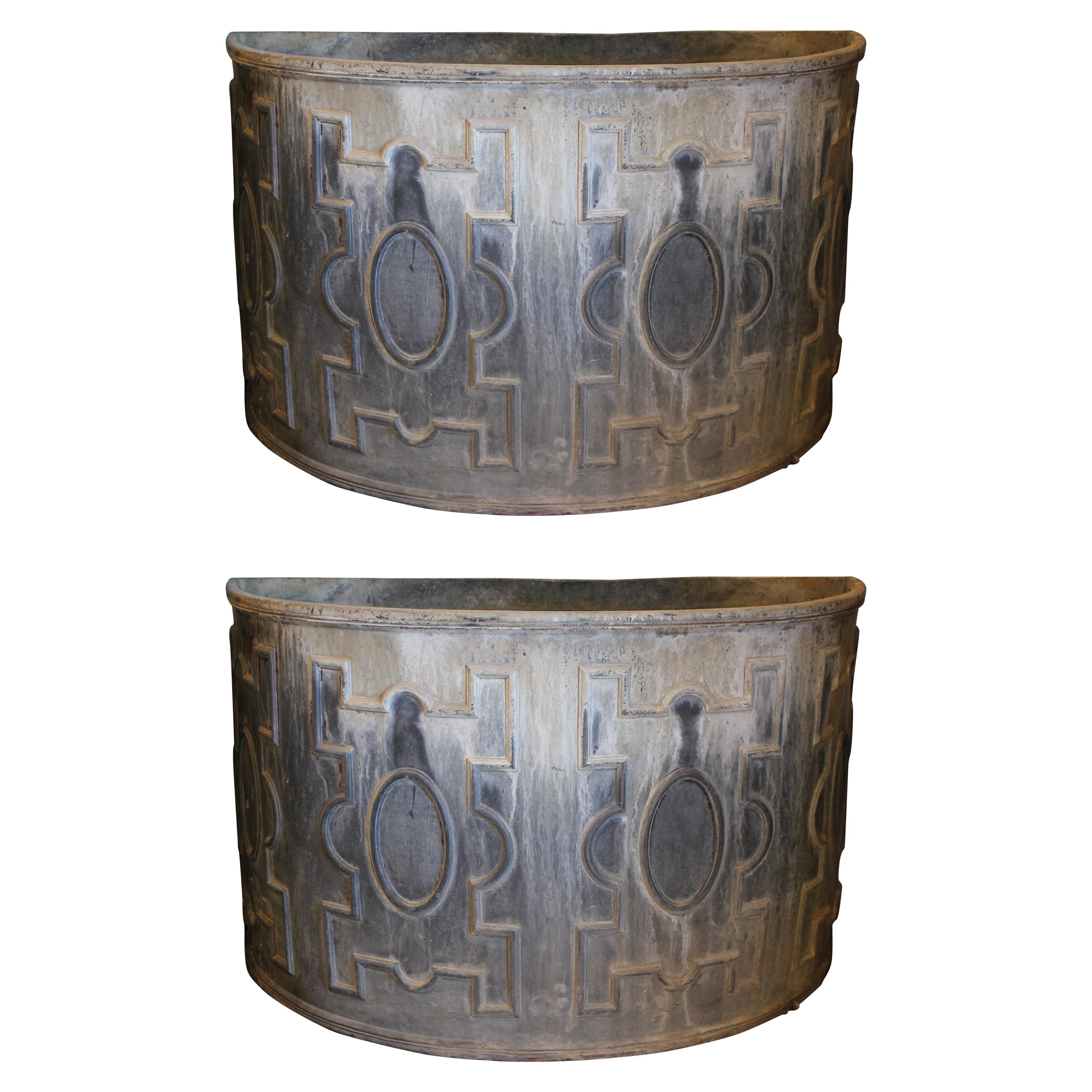 Pair of George III Style Lead Demilune Cisterns For Sale