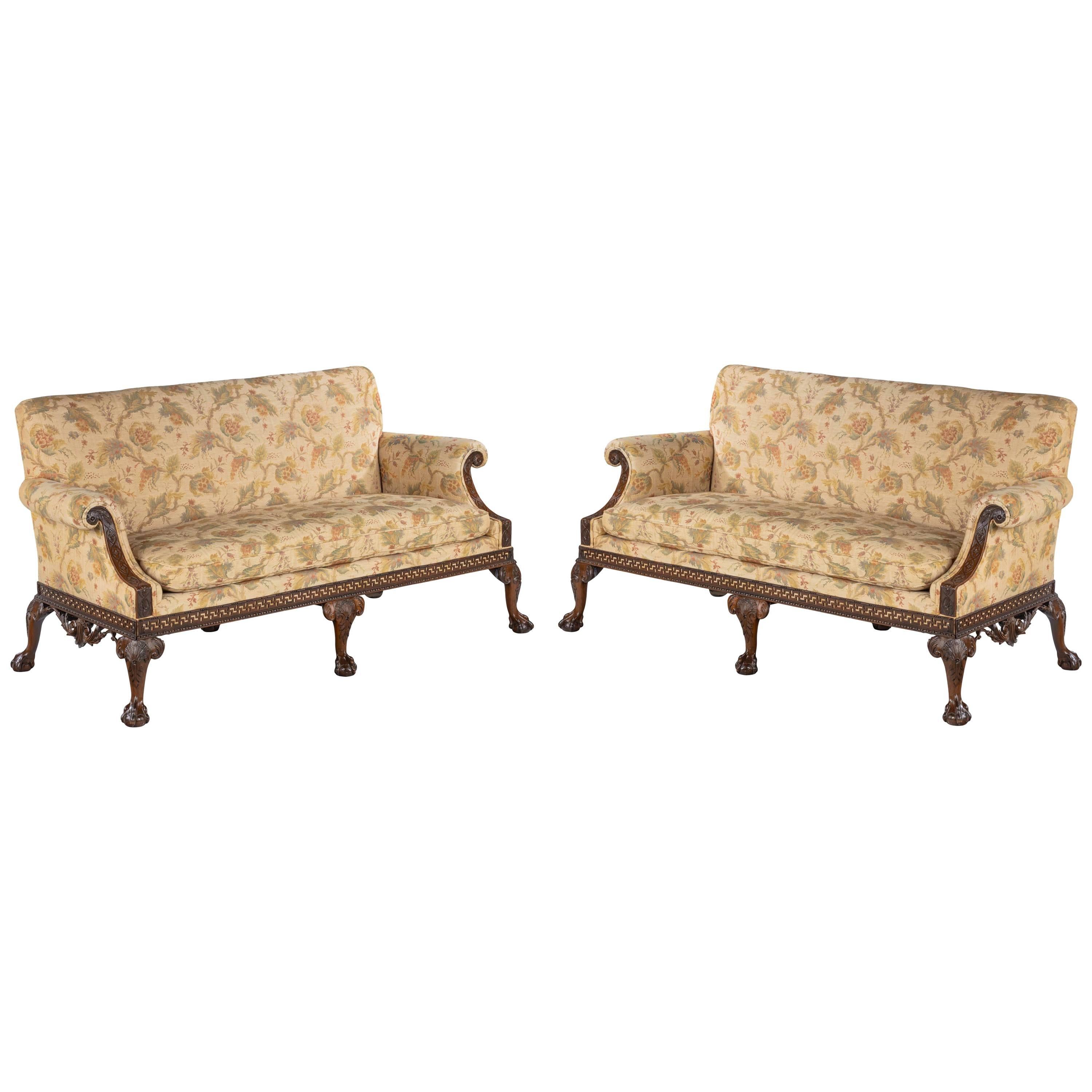 Pair of George III Style Mahogany Framed Sofas