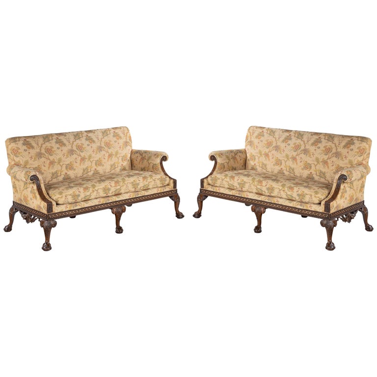 Pair of III Style Mahogany Framed Sofas For Sale at 1stdibs