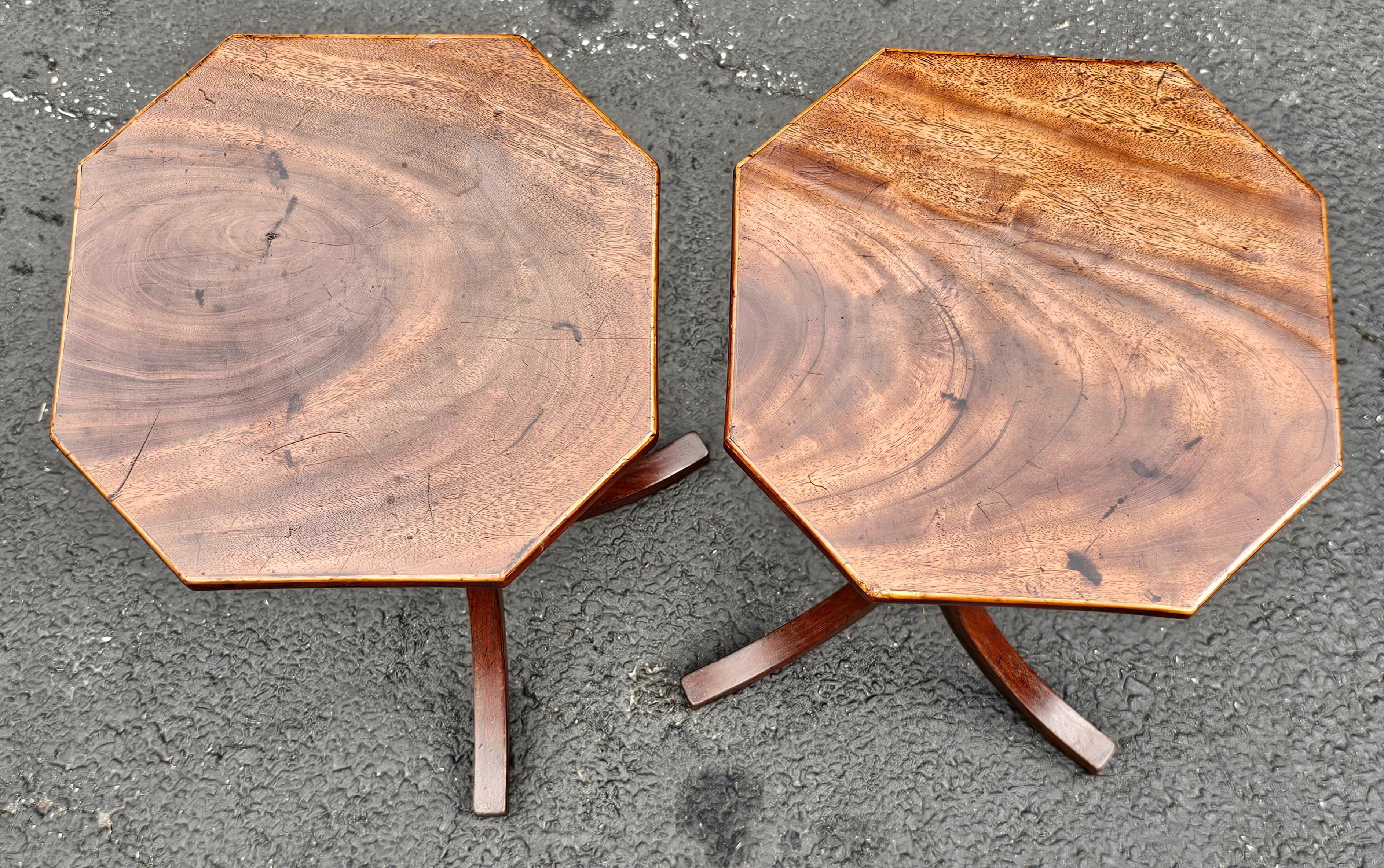 Pair of George III Style Mahogany Octagonal Top Tripod Wine Tables Candle Stands For Sale 3