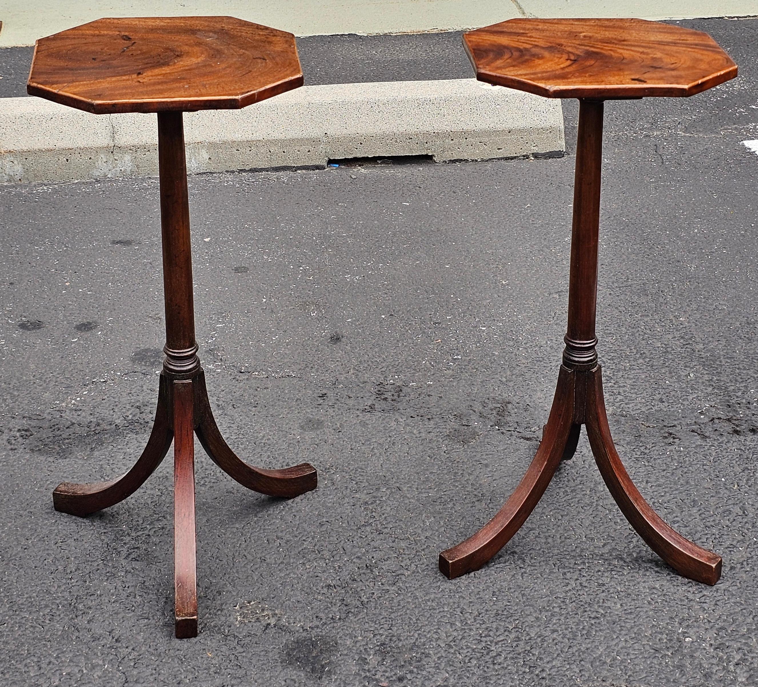 Pair of George III Style Mahogany Octagonal Top Tripod Wine Tables or Candle Stands
Measure 11