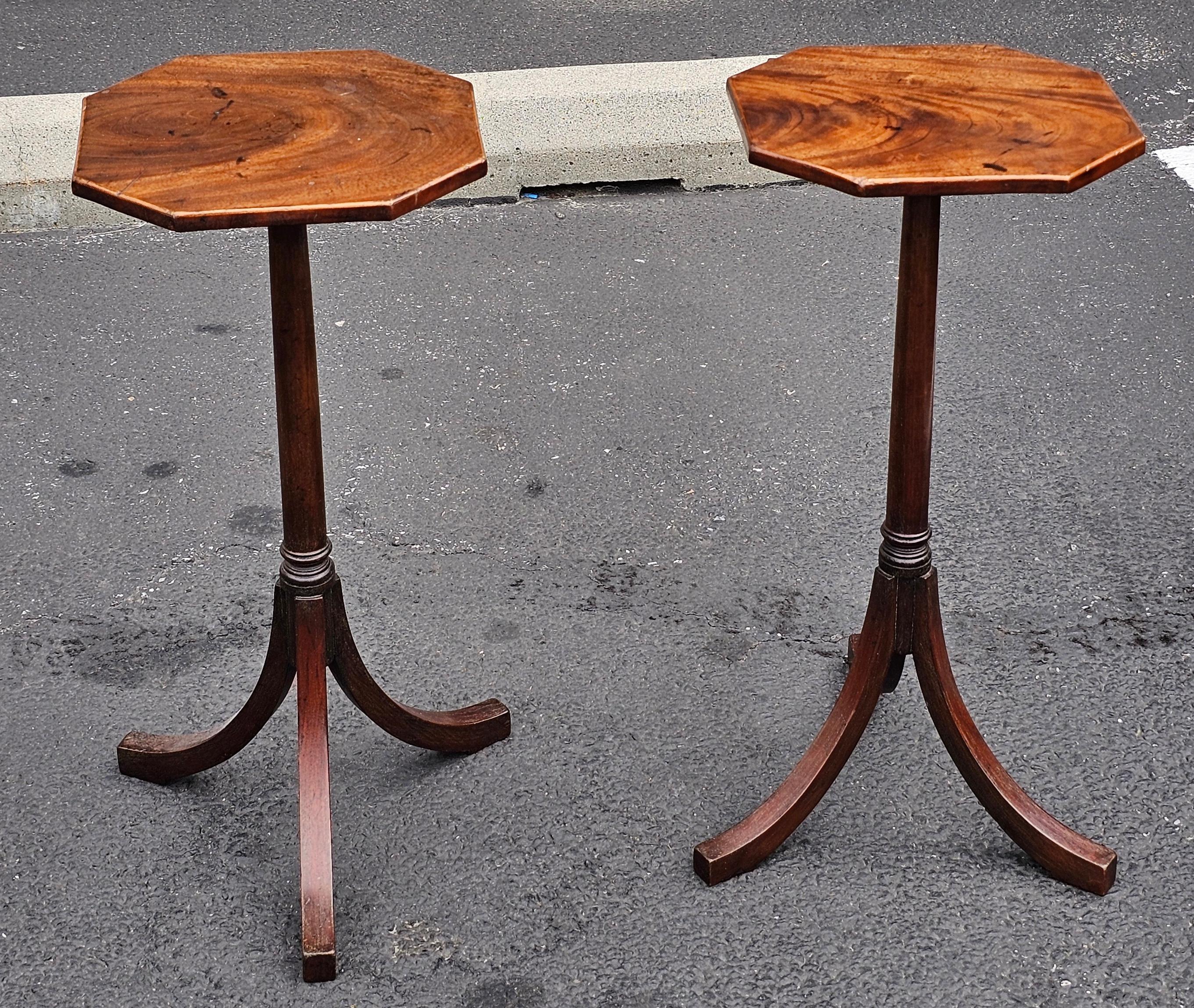 American Pair of George III Style Mahogany Octagonal Top Tripod Wine Tables Candle Stands For Sale