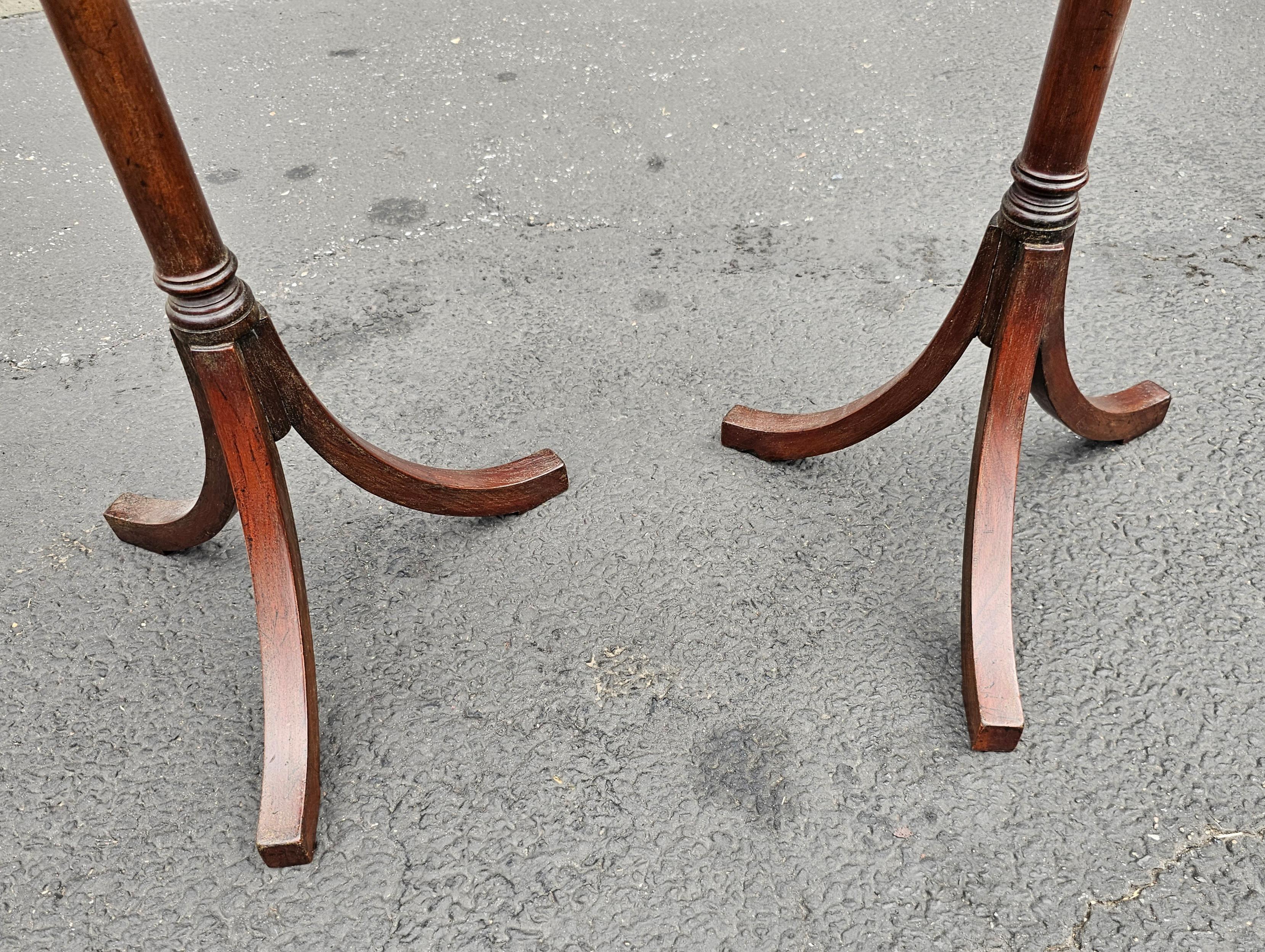 Pair of George III Style Mahogany Octagonal Top Tripod Wine Tables Candle Stands For Sale 2