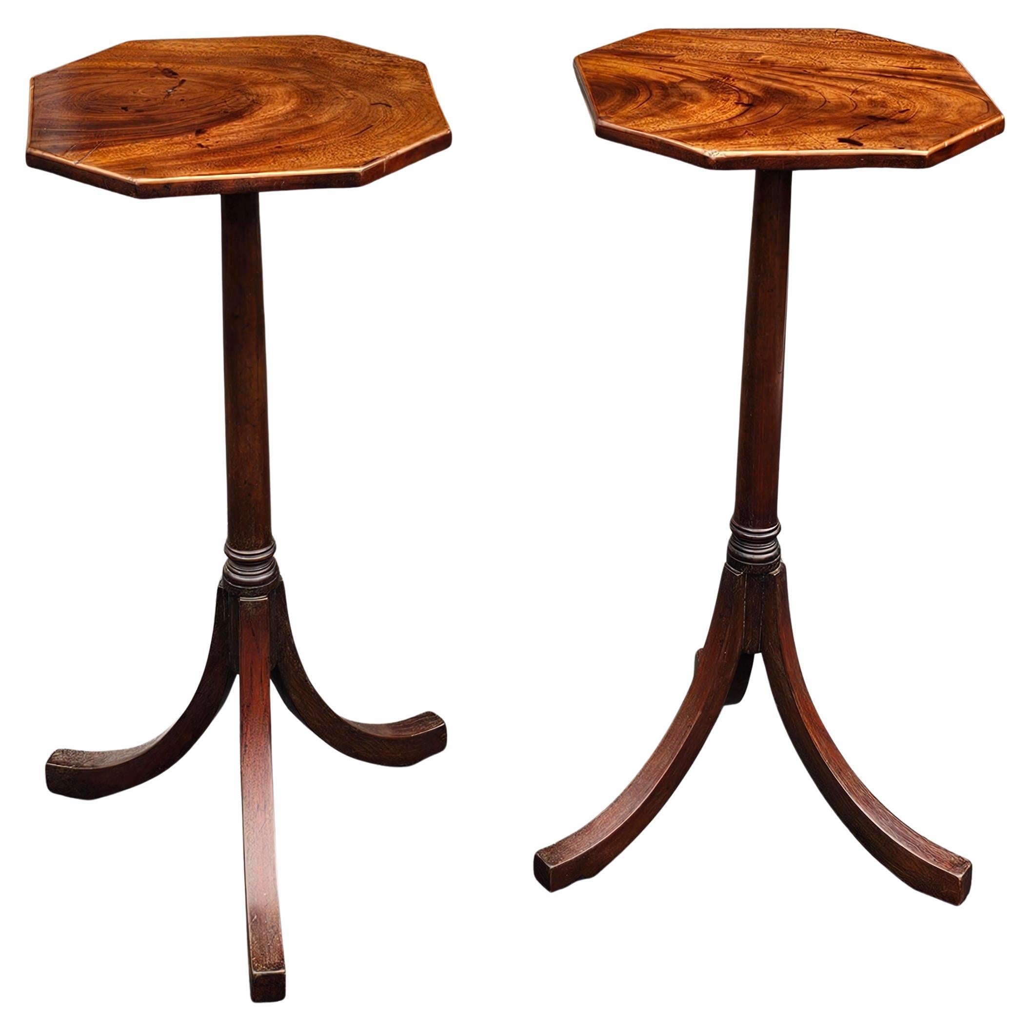 Pair of George III Style Mahogany Octagonal Top Tripod Wine Tables Candle Stands For Sale