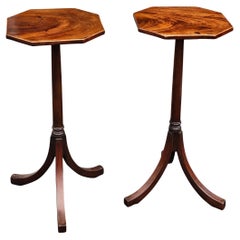 Pair of George III Style Mahogany Octagonal Top Tripod Wine Tables Candle Stands