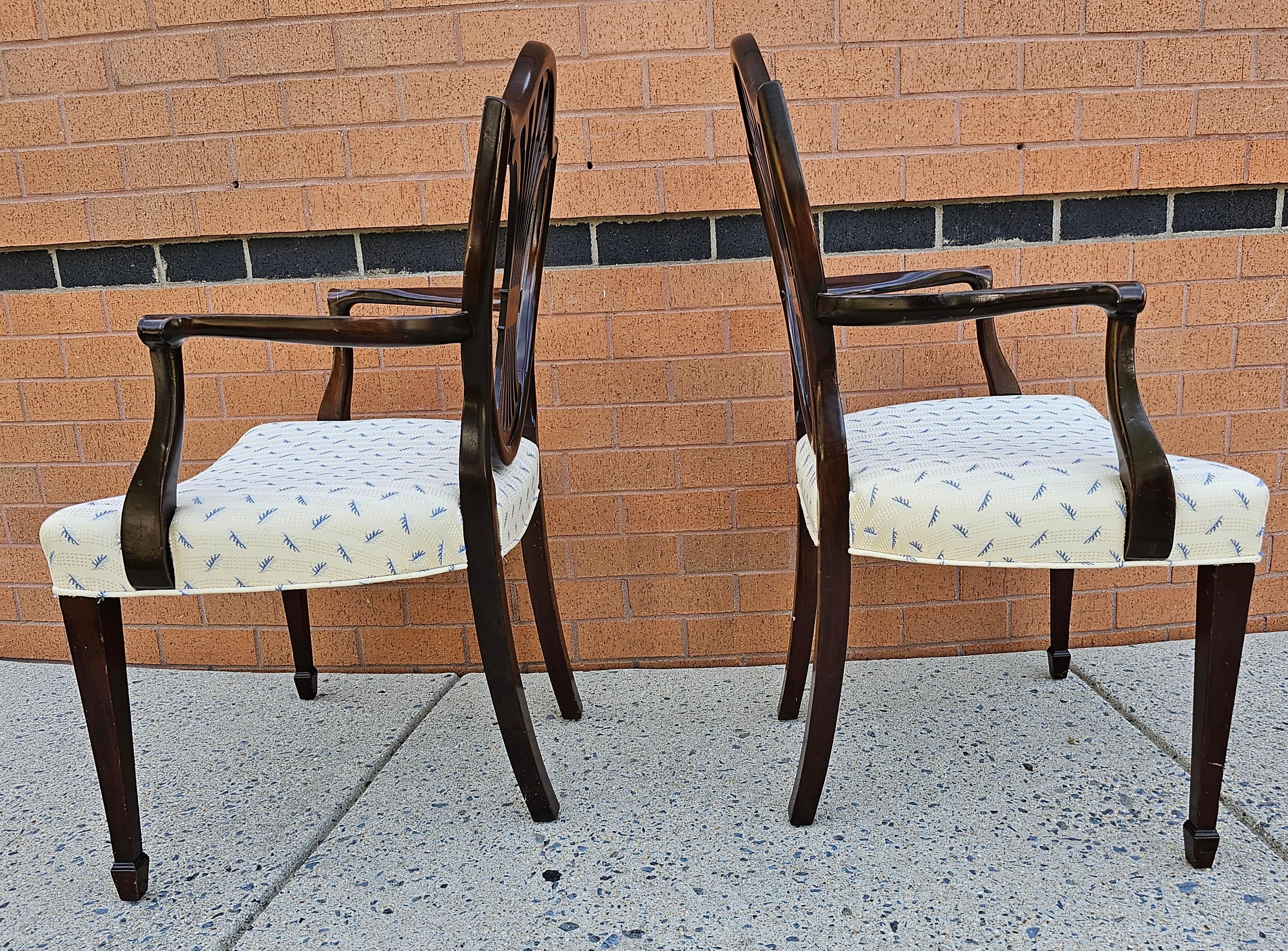 Upholstery Pair Of George III Style Mahogany Shield-Back and Upholstered Arm Chairs For Sale