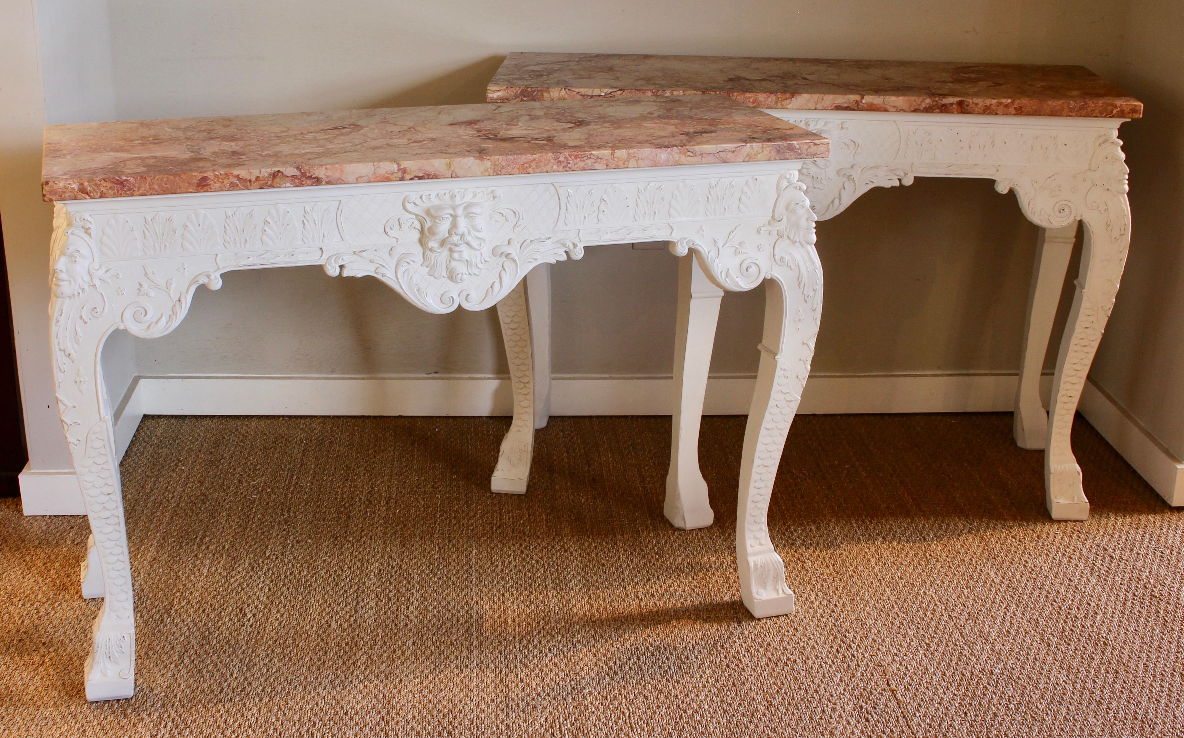 English Pair of George III Style Marble-Top Console Tables
