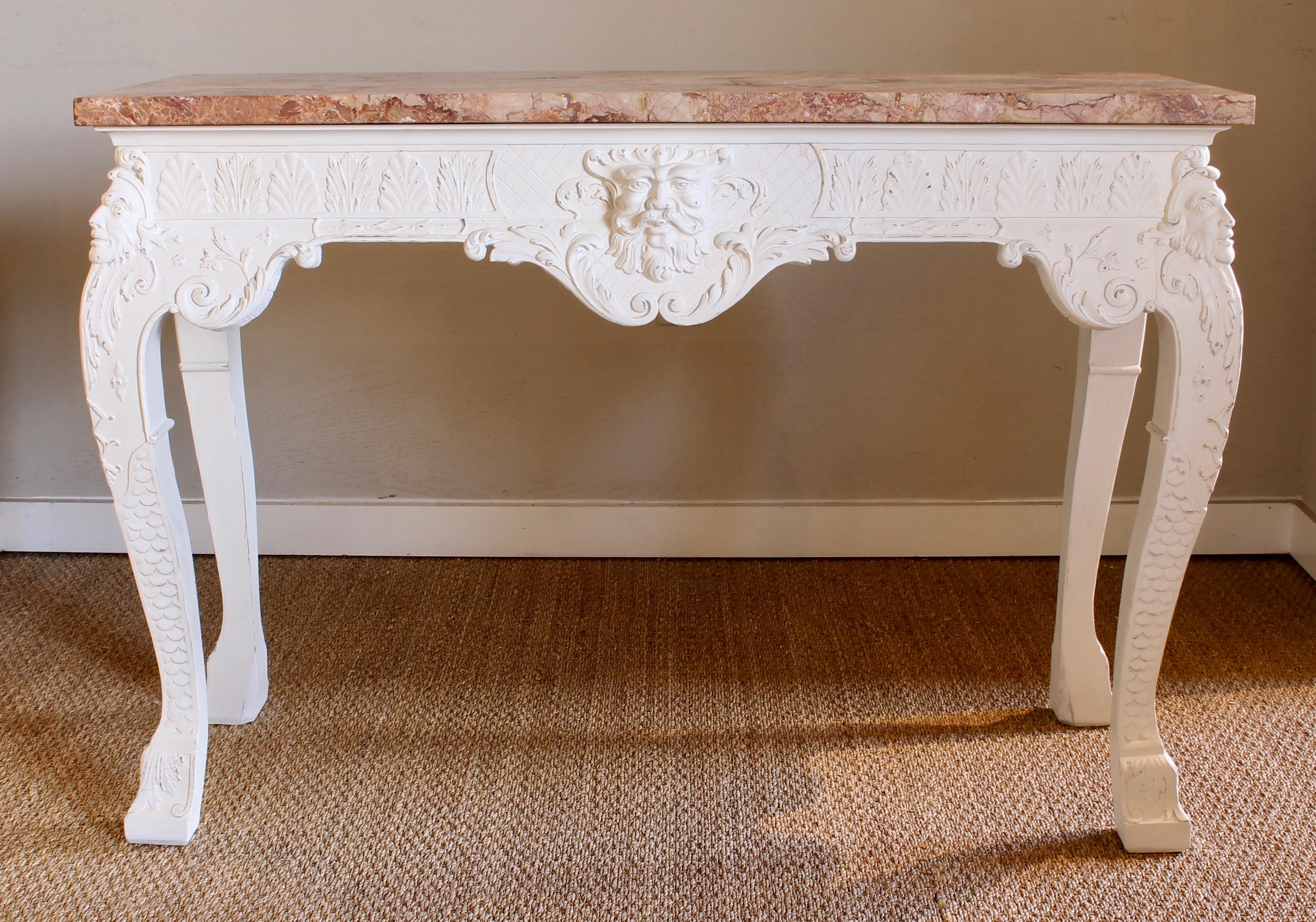 Pair of George III Style Marble-Top Console Tables In Excellent Condition In Kilmarnock, VA